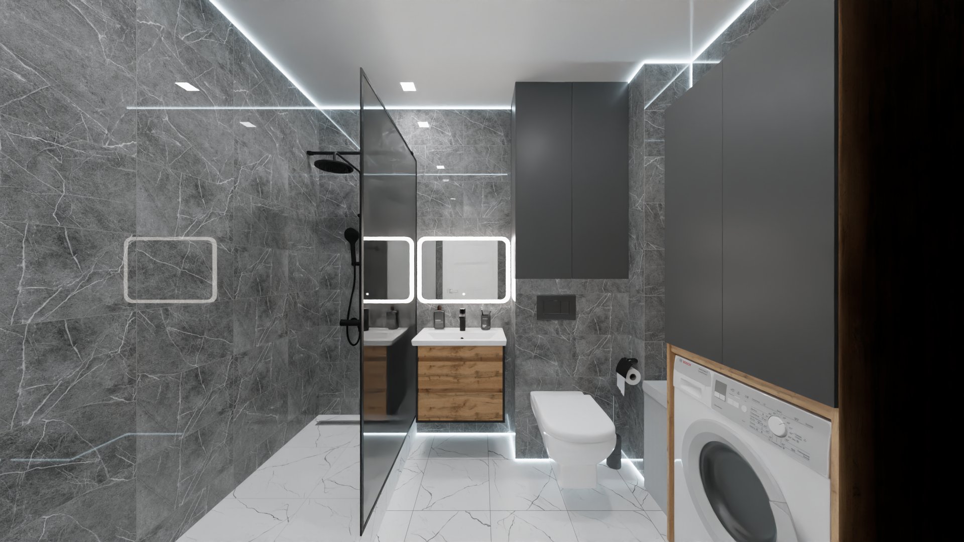 Строгий дизайн ванной в стиле лофт 4