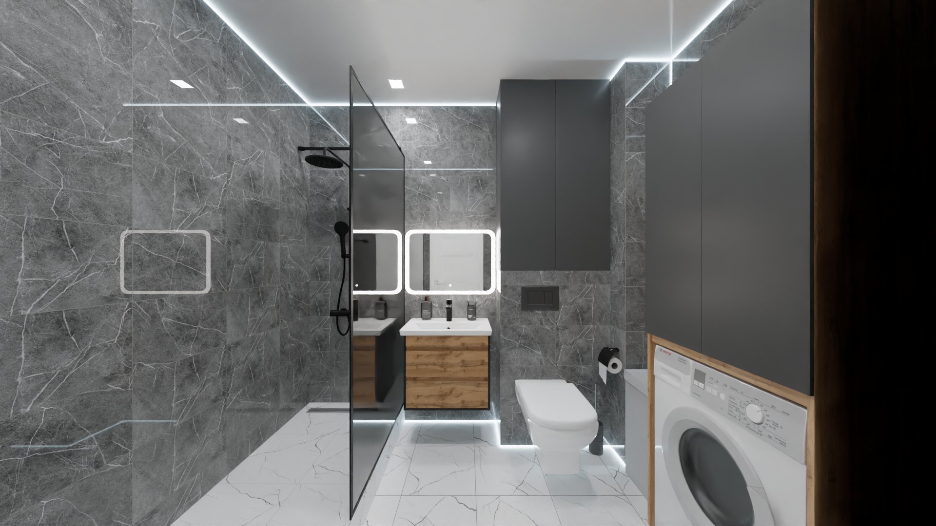 Строгий дизайн ванной в стиле лофт