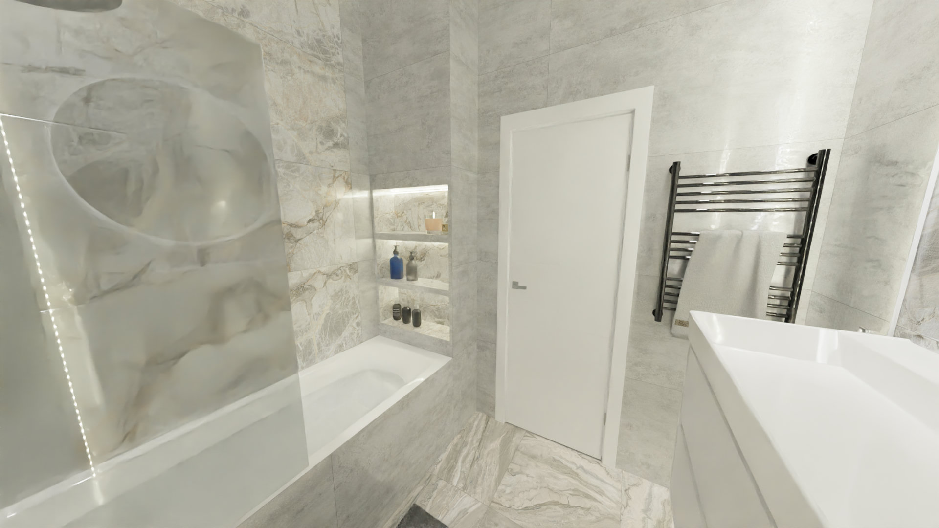 Светлая ванная комната с природными мотивами