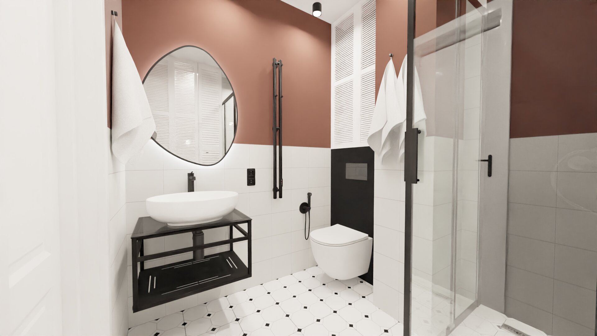 Стильный санузел с краской трендового цвета Стильный санузел с краской трендового цвета