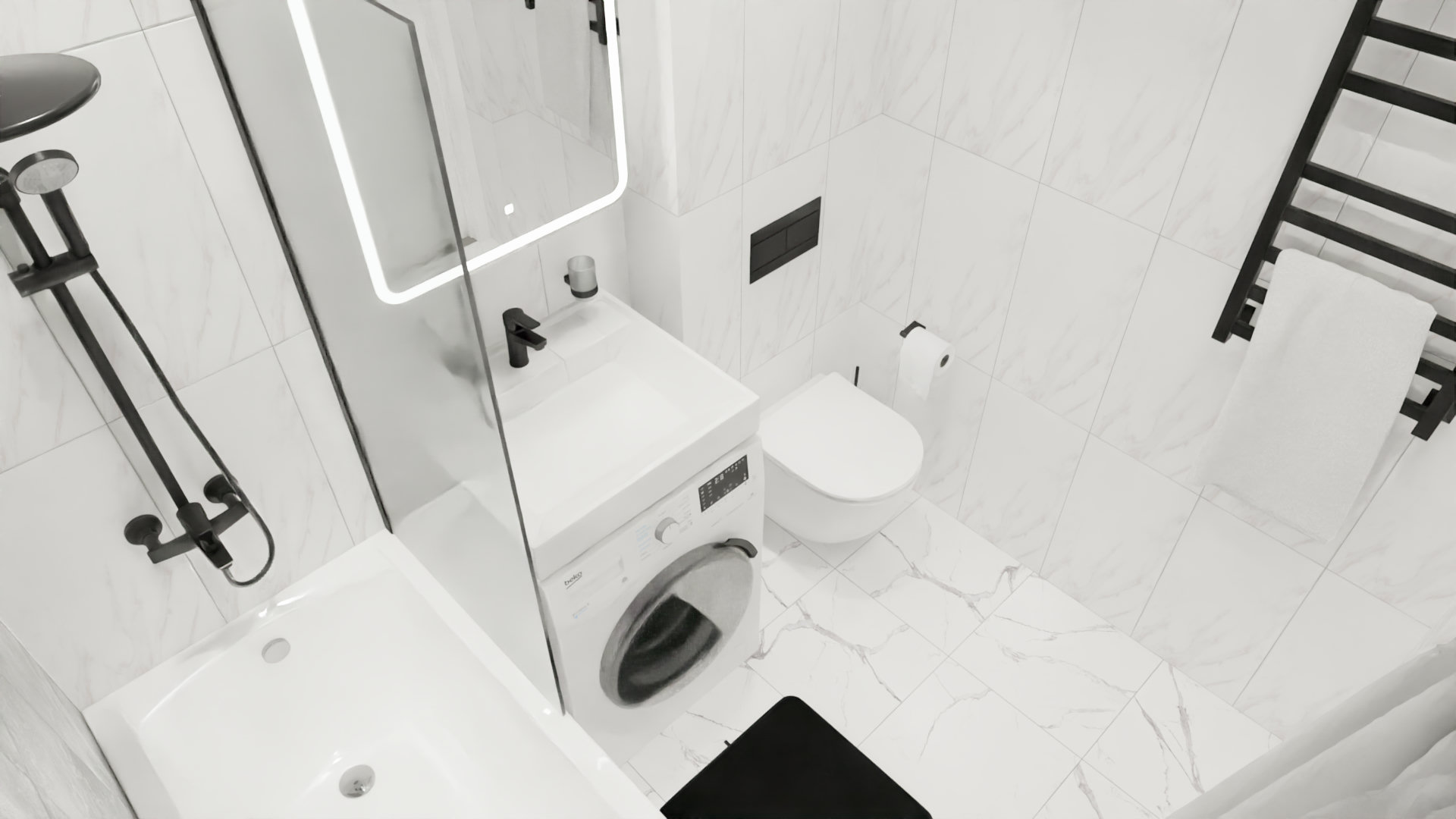 Миниатюрный сан. узел в светлых тонах Миниатюрный сан. узел в светлых тонах