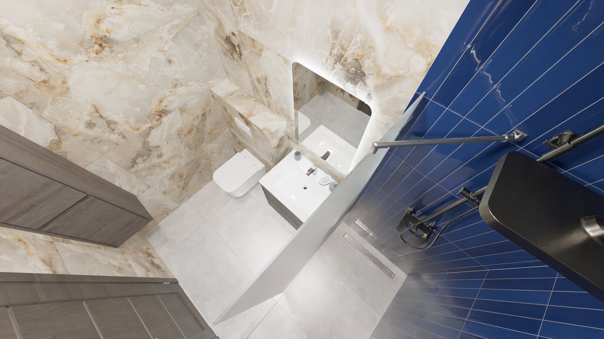 Ванная с плиткой в глубоком синем цвете 2