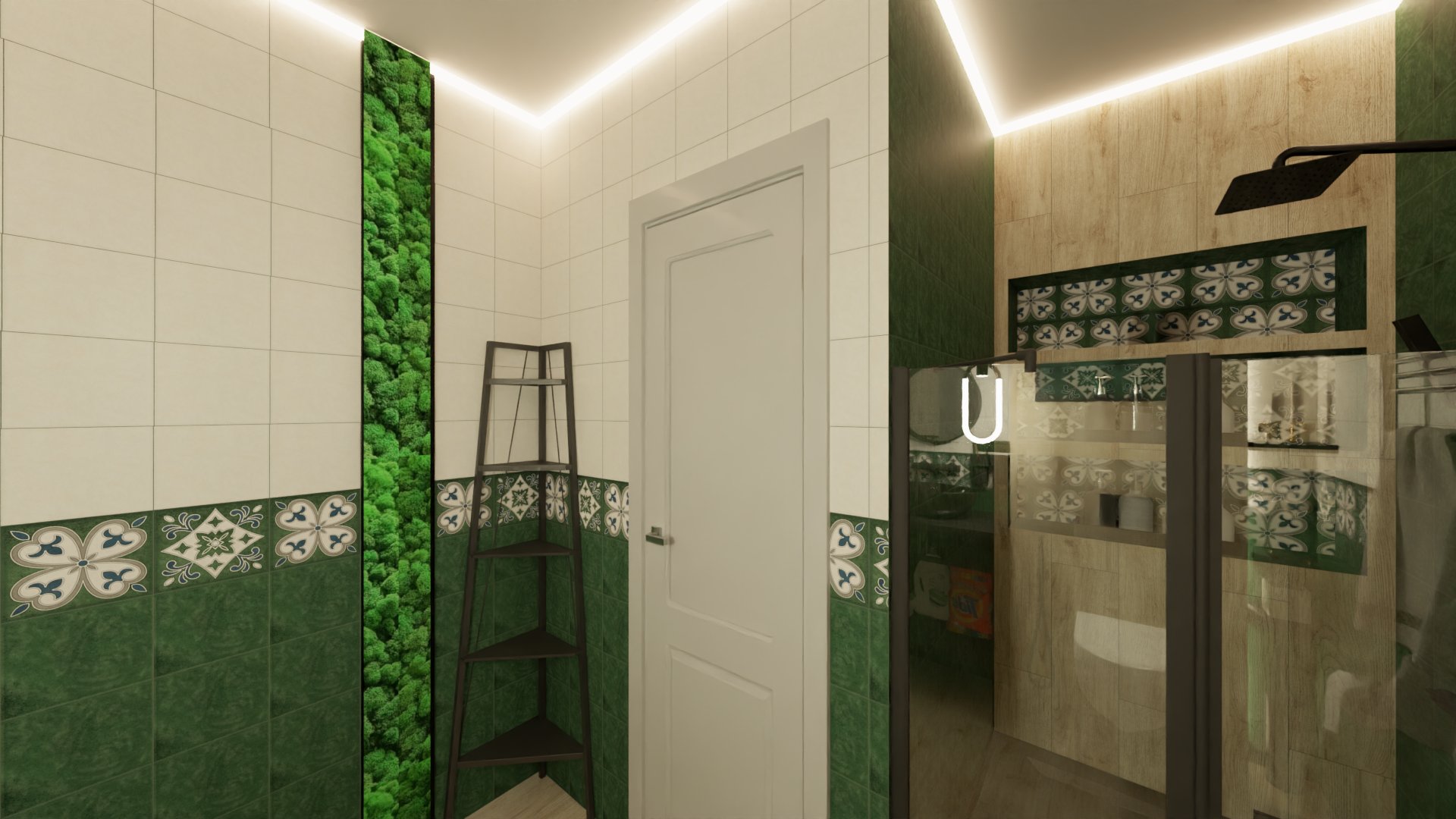 Совместный санузел с изумрудными акцентами 1