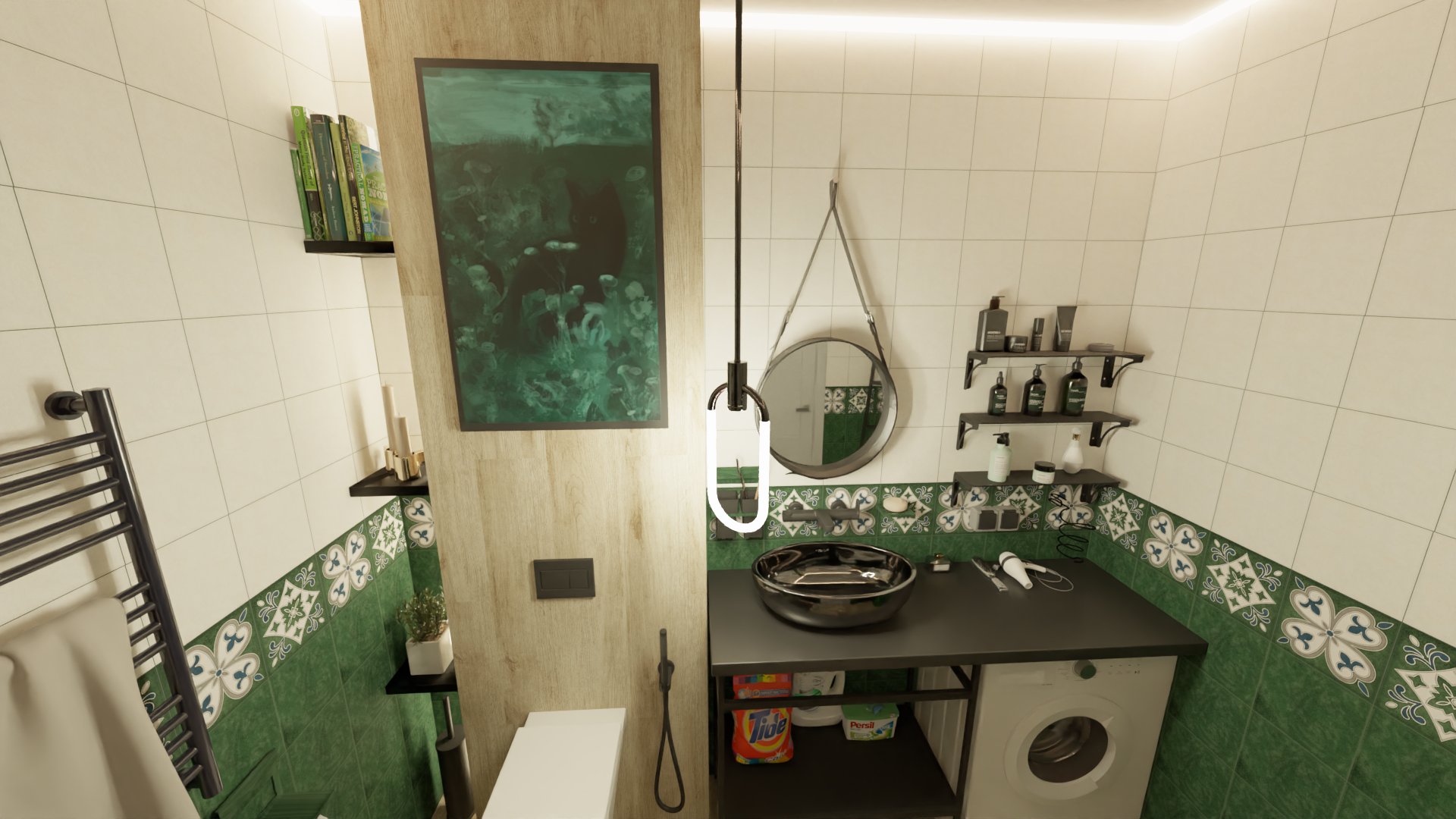 Совместный санузел с изумрудными акцентами 4