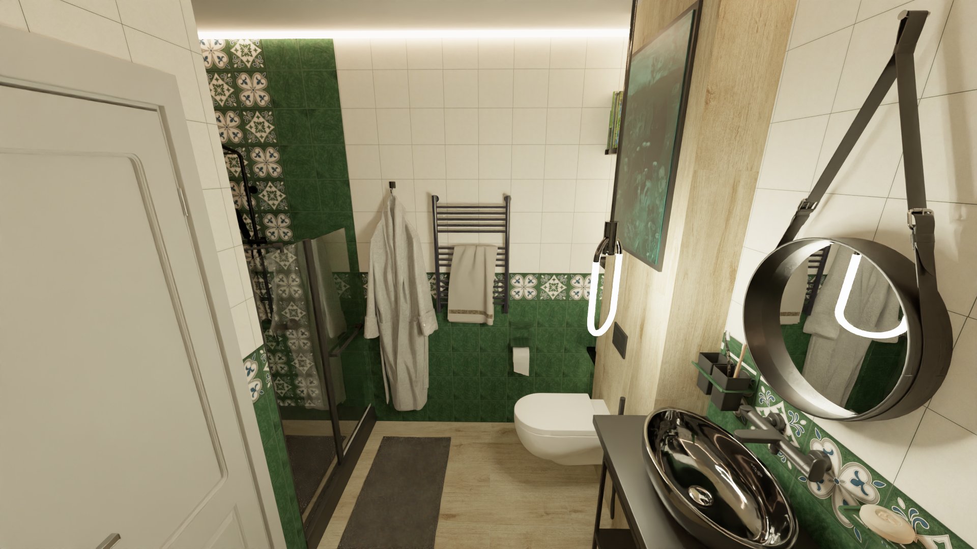 Совместный санузел с изумрудными акцентами 3