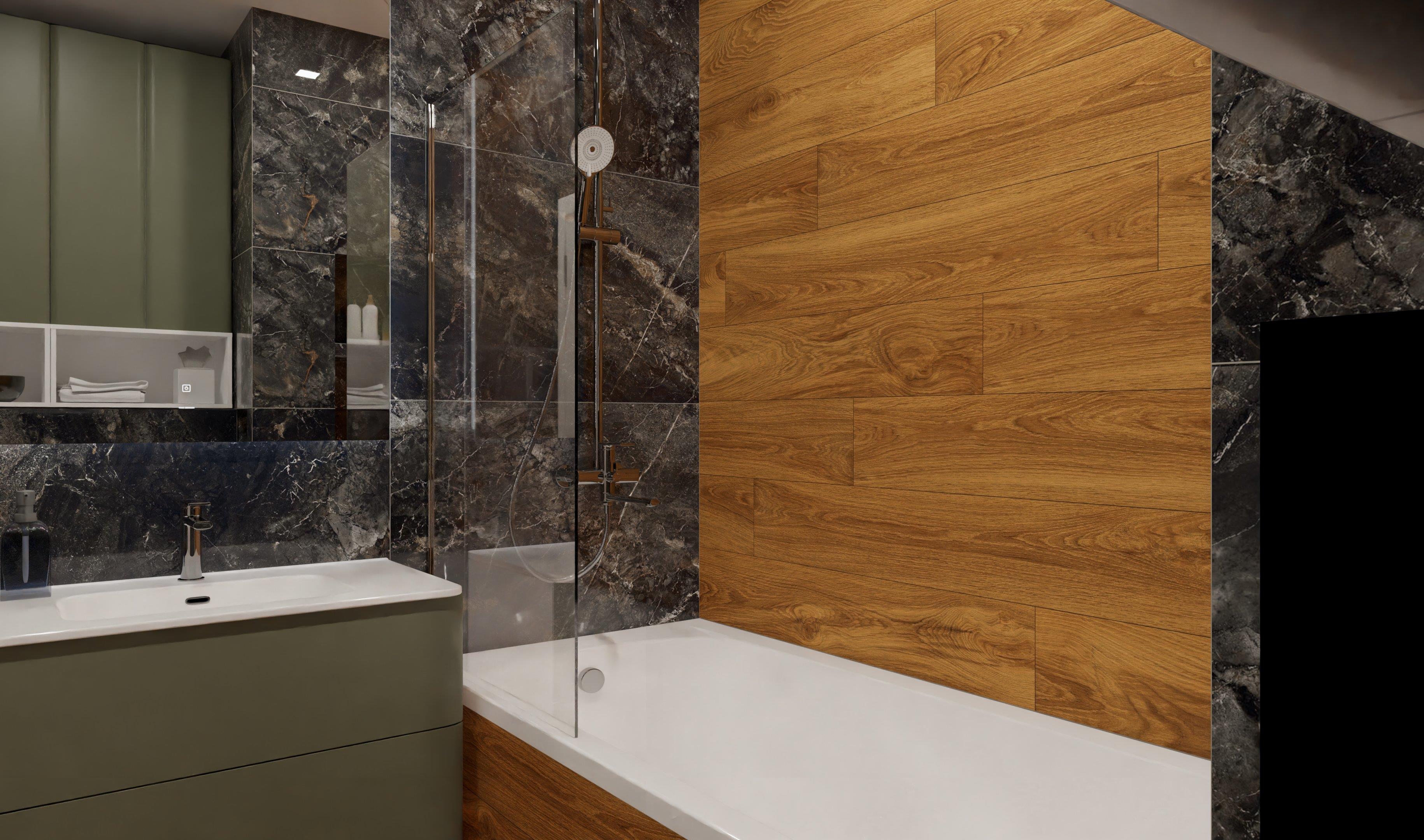 Стильно оформленная ванная в натуральных оттенках 3