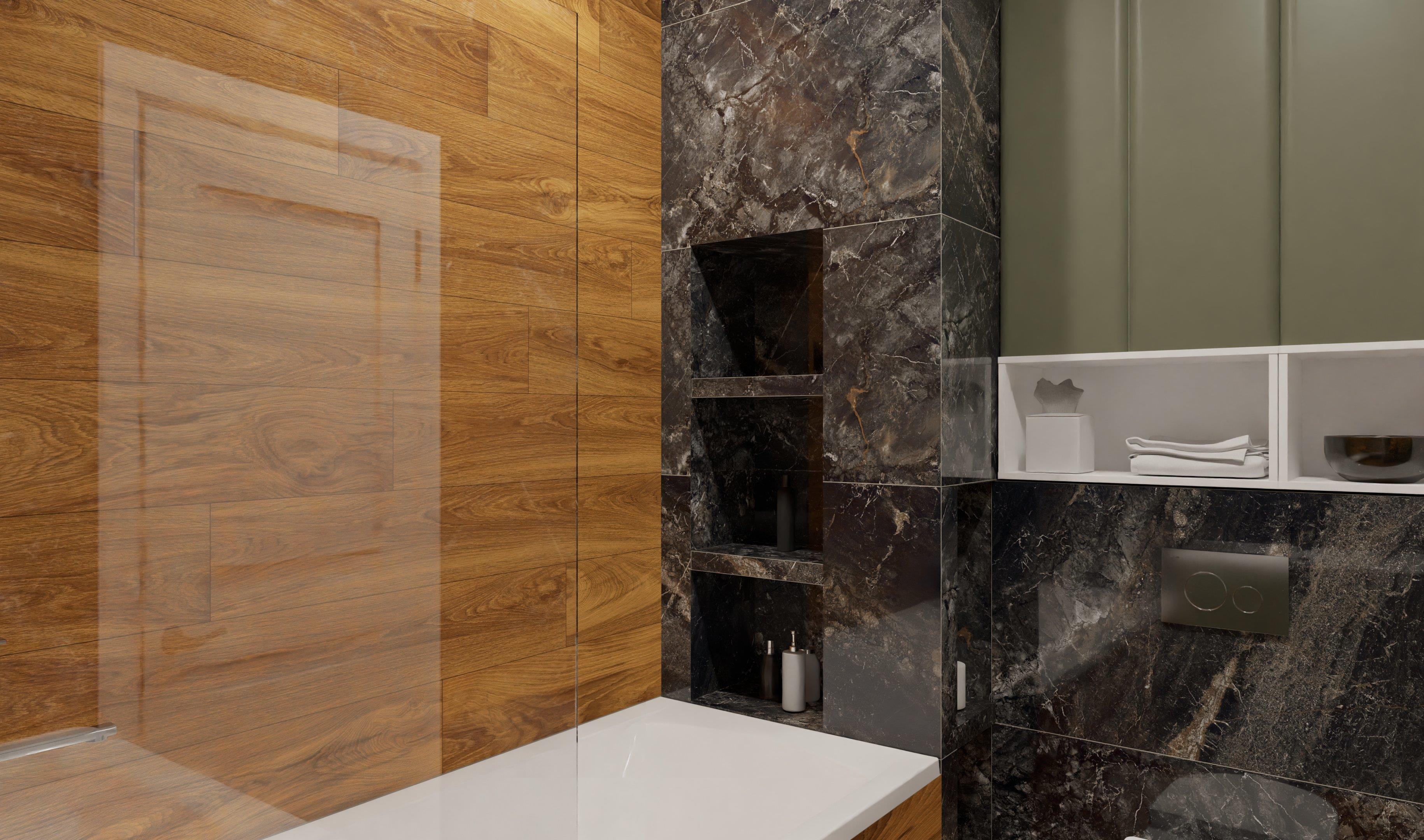 Стильно оформленная ванная в натуральных оттенках 4