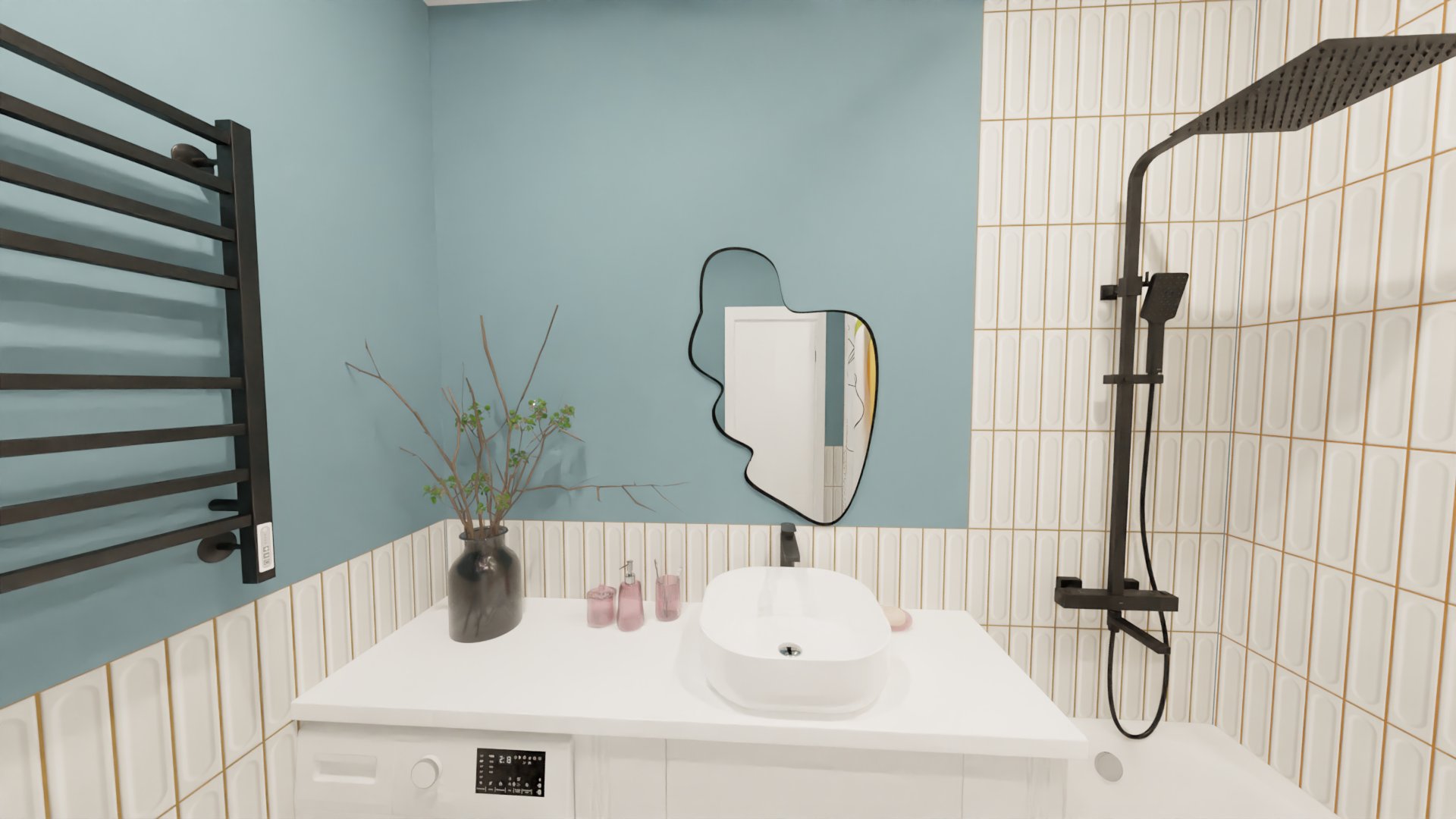 Яркая ванна комната с плиткой кабанчик 3