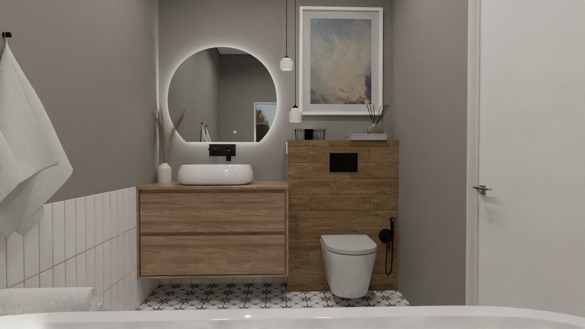 Уютный функциональный санузел в природных оттенках Уютный функциональный санузел в природных оттенках