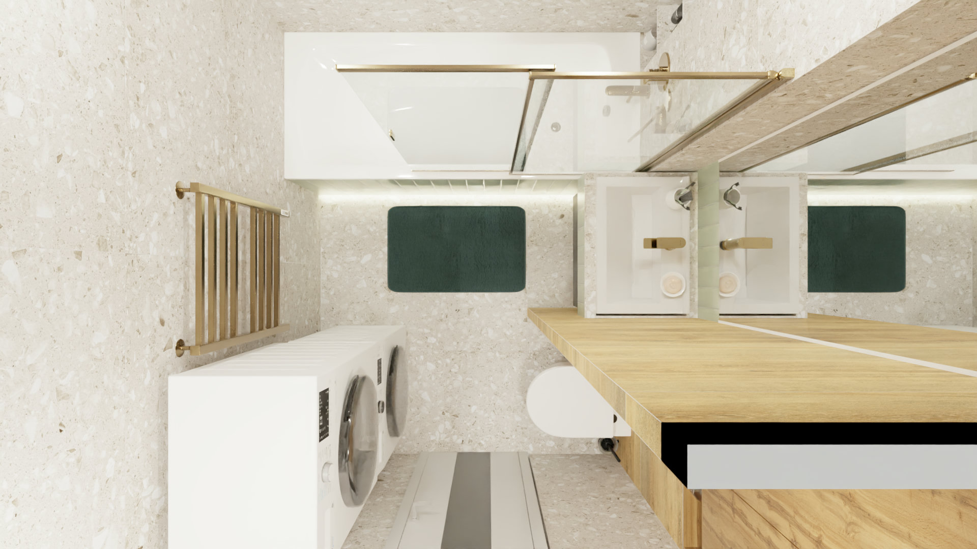 Компактная ванная с золотыми акцентами 1