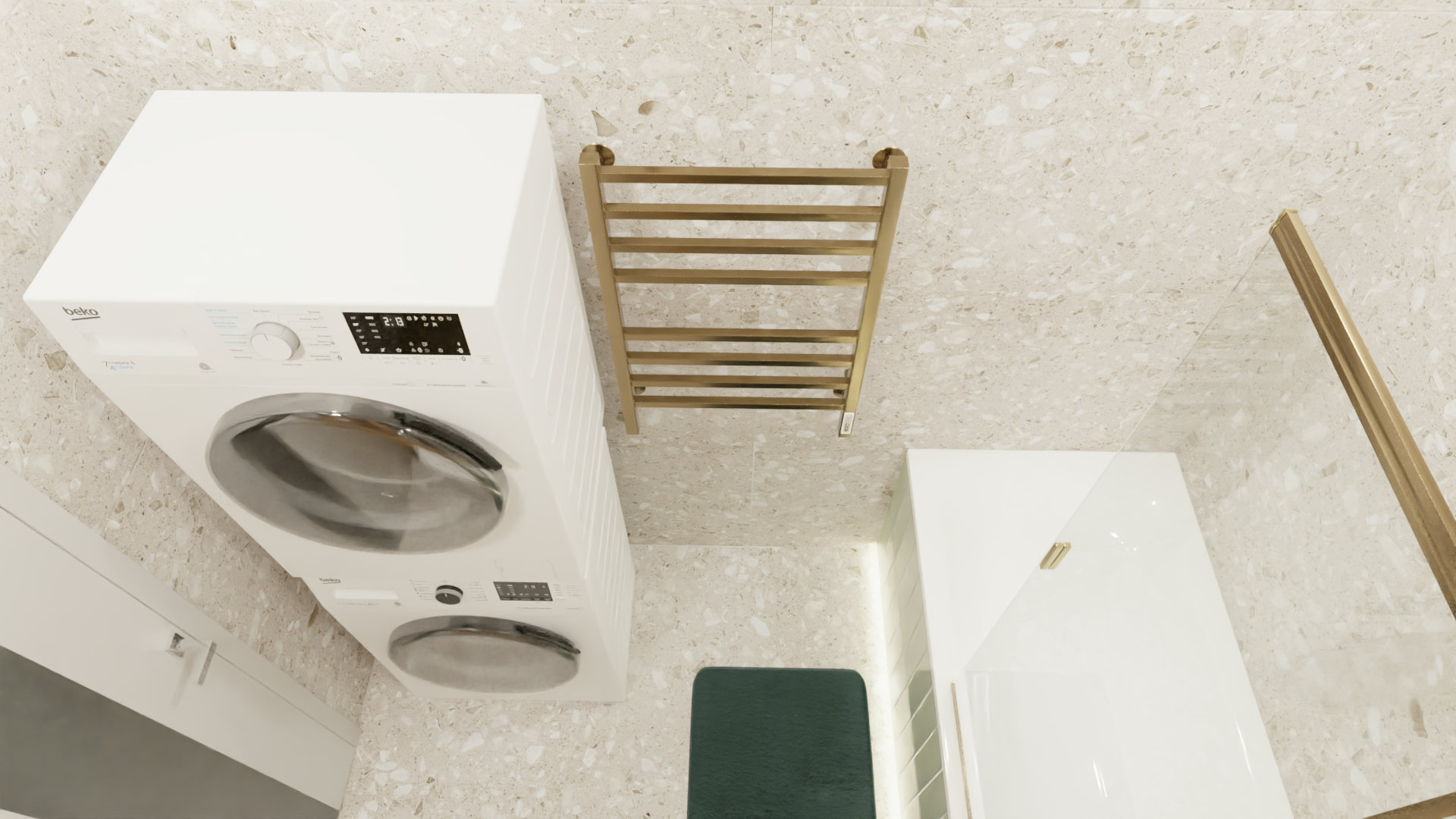 Компактная ванная с золотыми акцентами 2