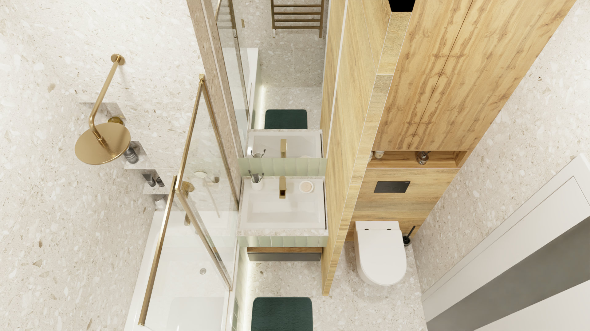 Компактная ванная с золотыми акцентами 3