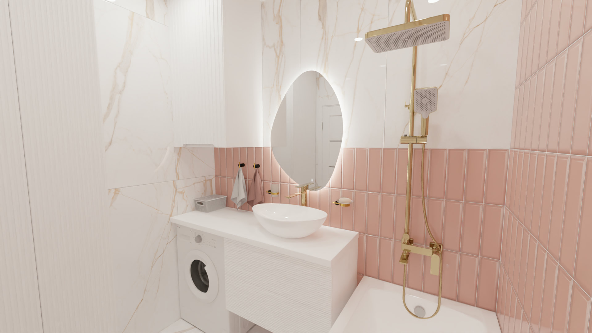 Розовая ванная комната с золотом 2