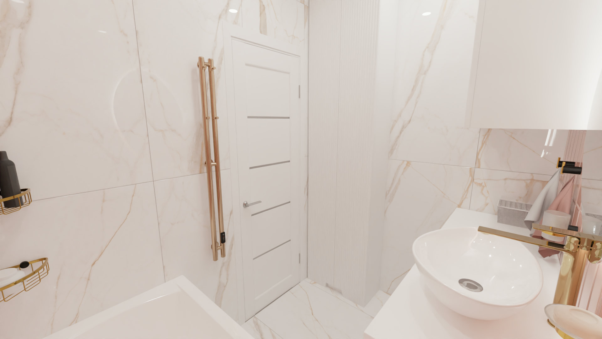 Розовая ванная комната с золотом 3