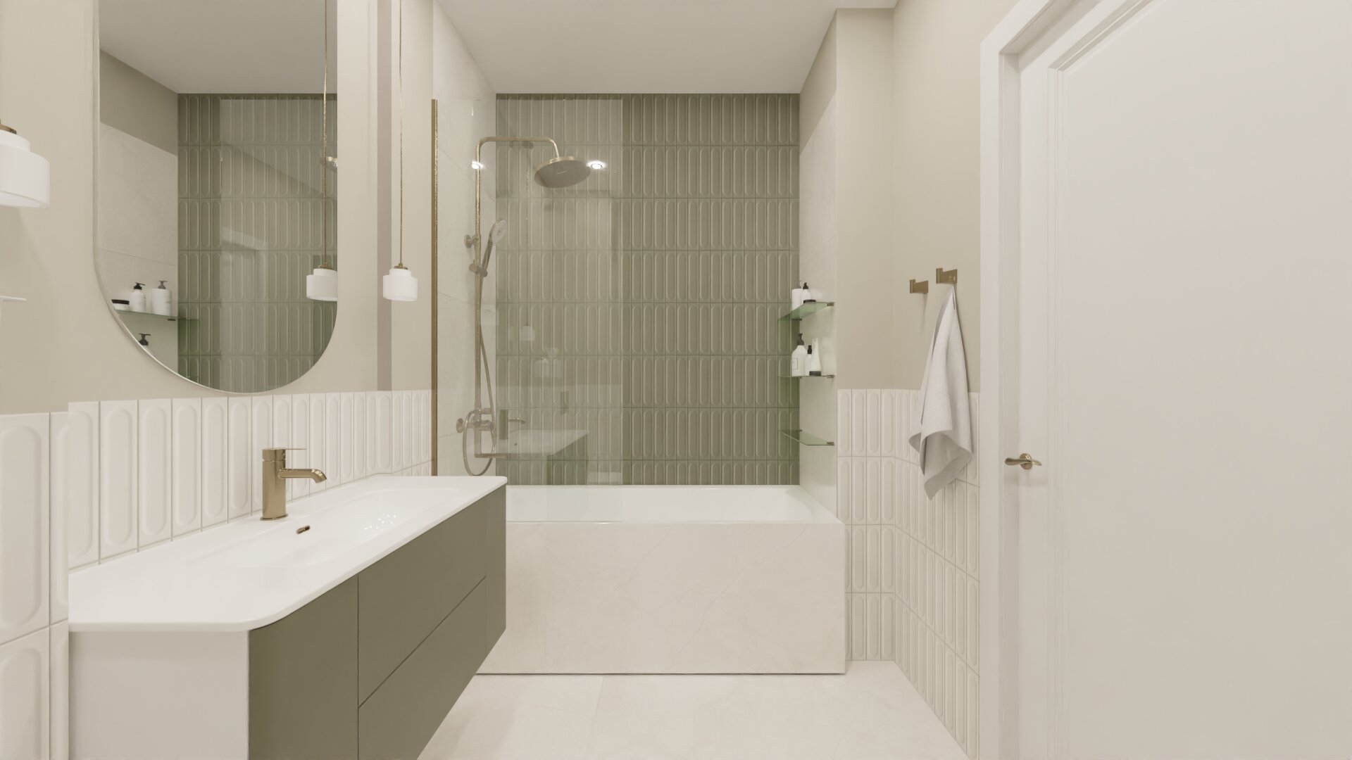 Дизайн ванной с акцентами в эвкалиптовых оттенках Дизайн ванной с акцентами в эвкалиптовых оттенках