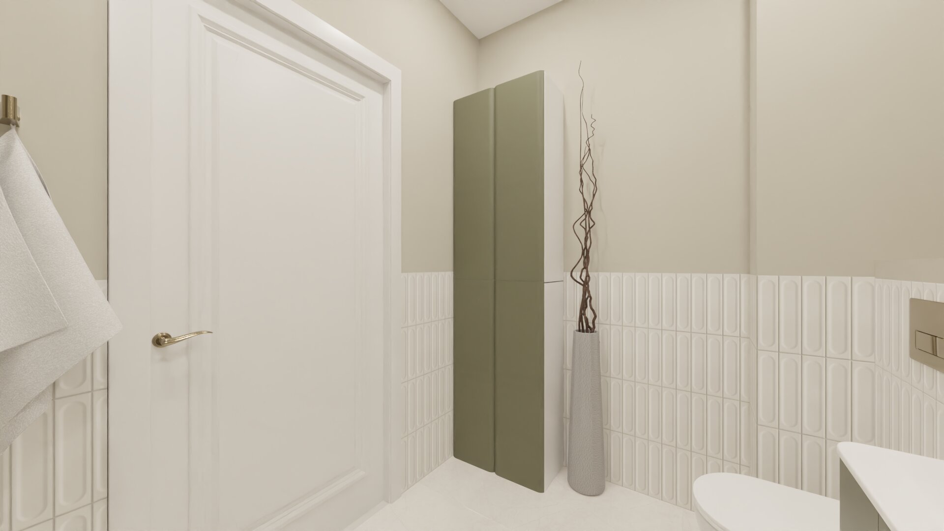 Дизайн ванной с акцентами в эвкалиптовых оттенках 3