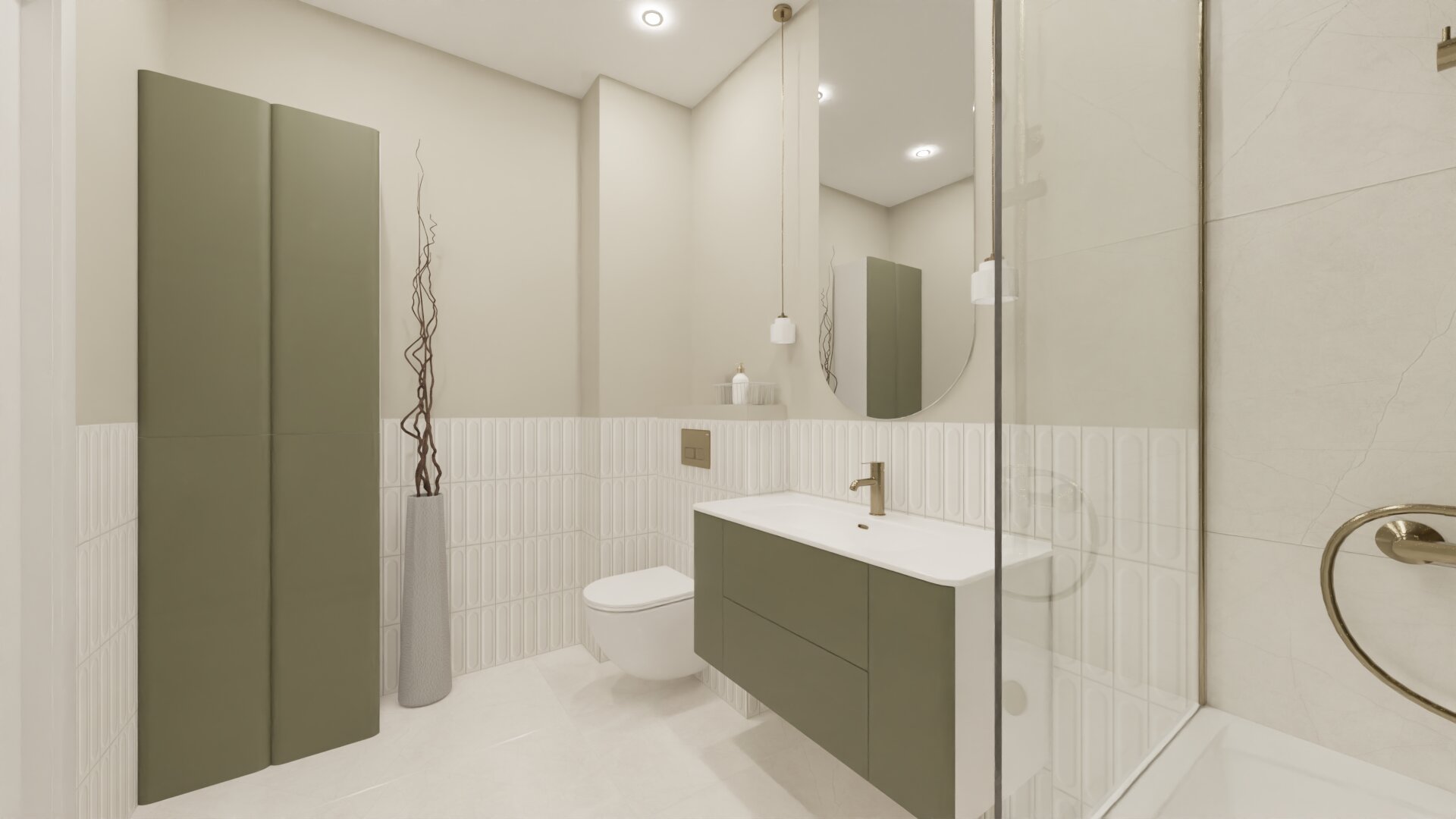 Дизайн ванной с акцентами в эвкалиптовых оттенках 4