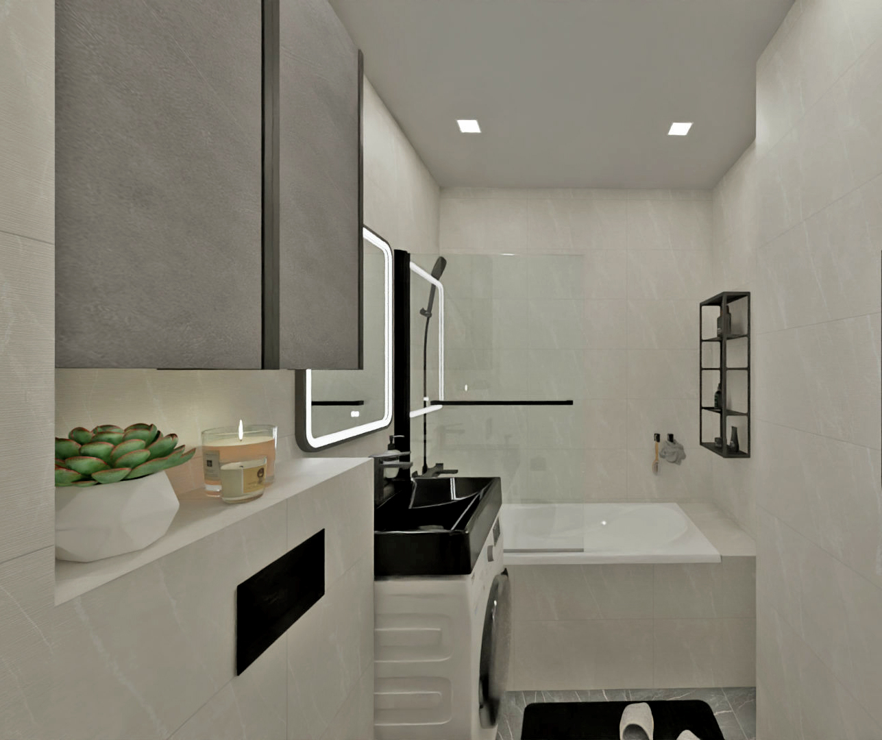 Функциональный дизайн ванной для узких пространств 2