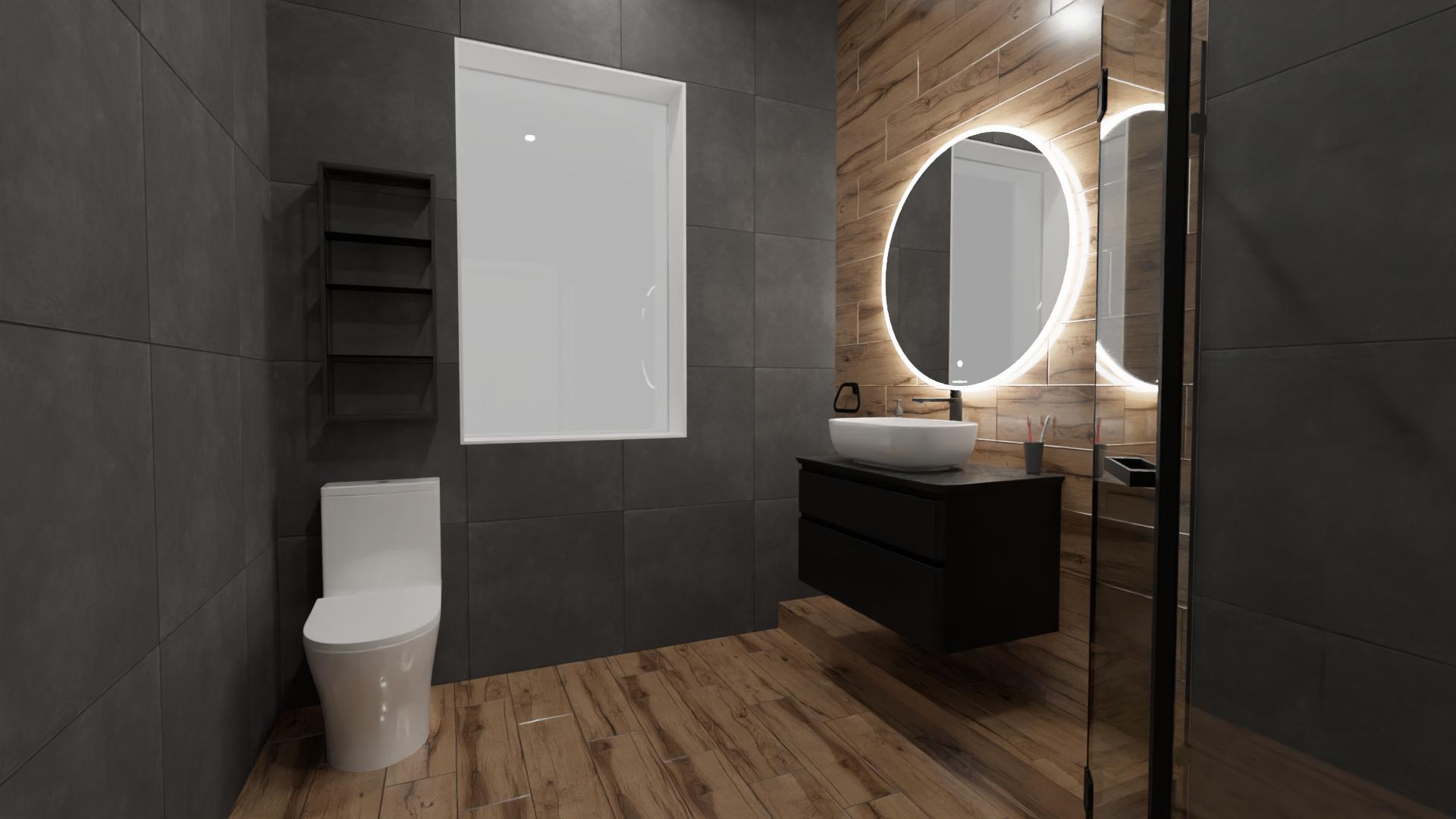 Готическая ванная комната с темными акцентами и смелыми формами 1