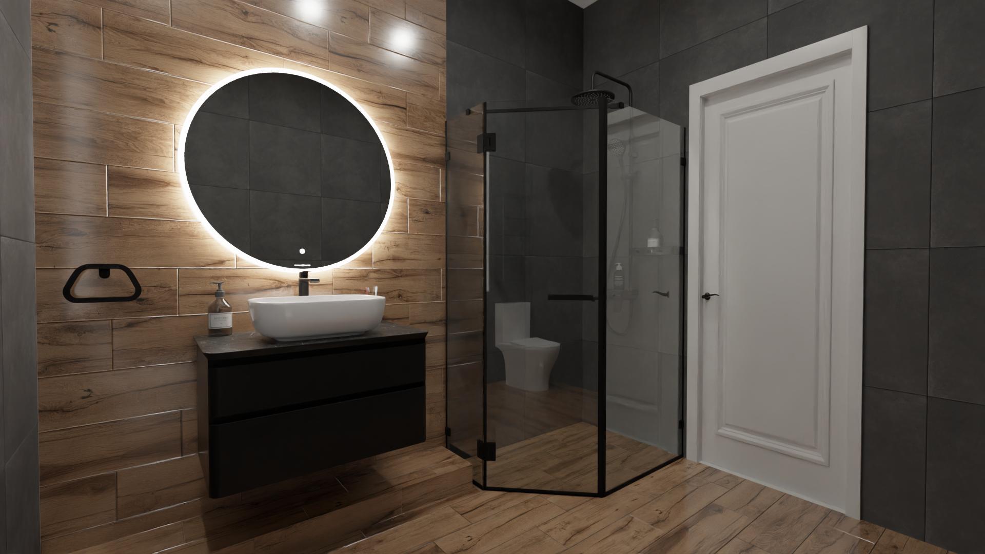 Готическая ванная комната с темными акцентами и смелыми формами