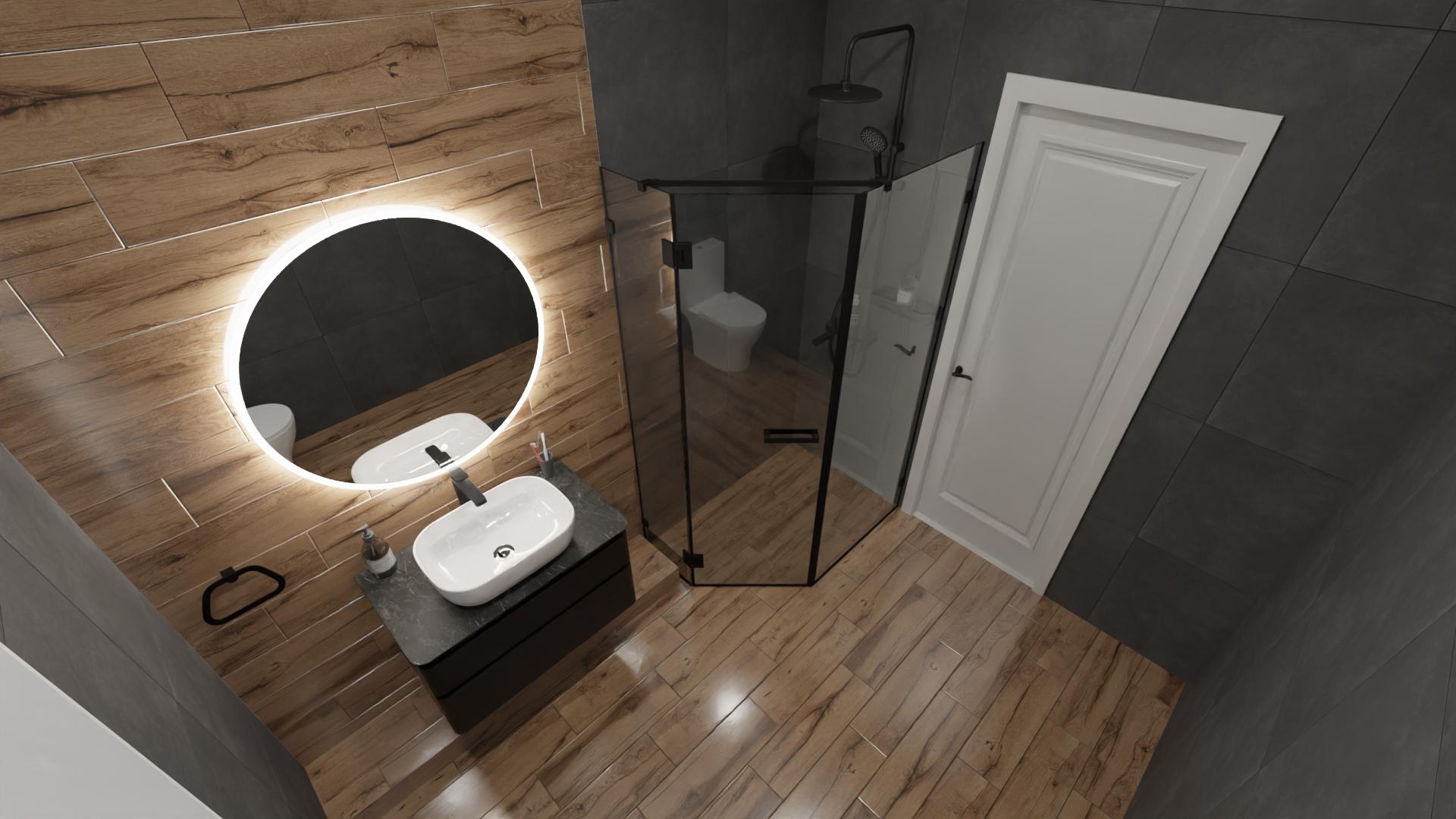 Готическая ванная комната с темными акцентами и смелыми формами 2