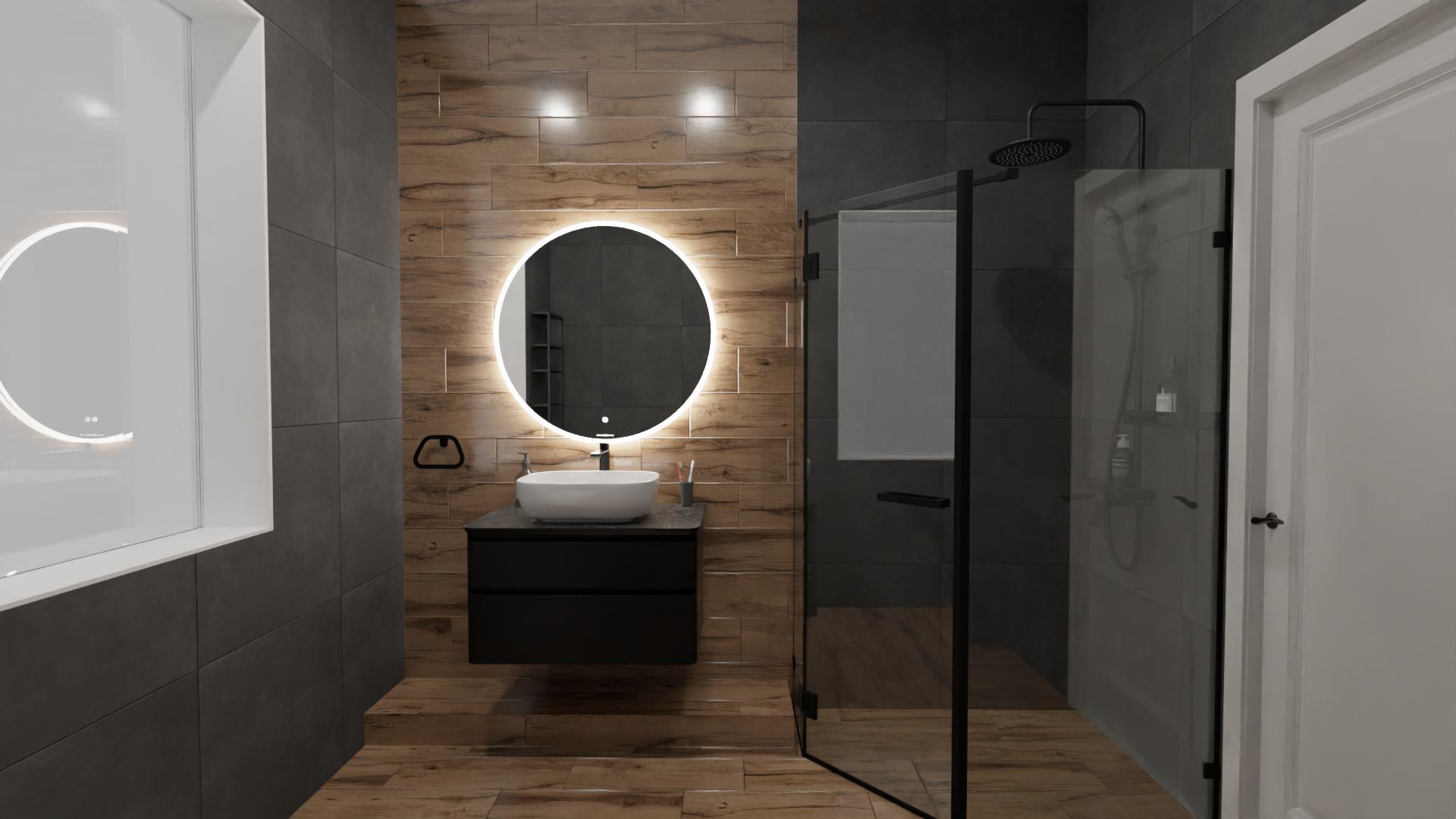 Готическая ванная комната с темными акцентами и смелыми формами 3