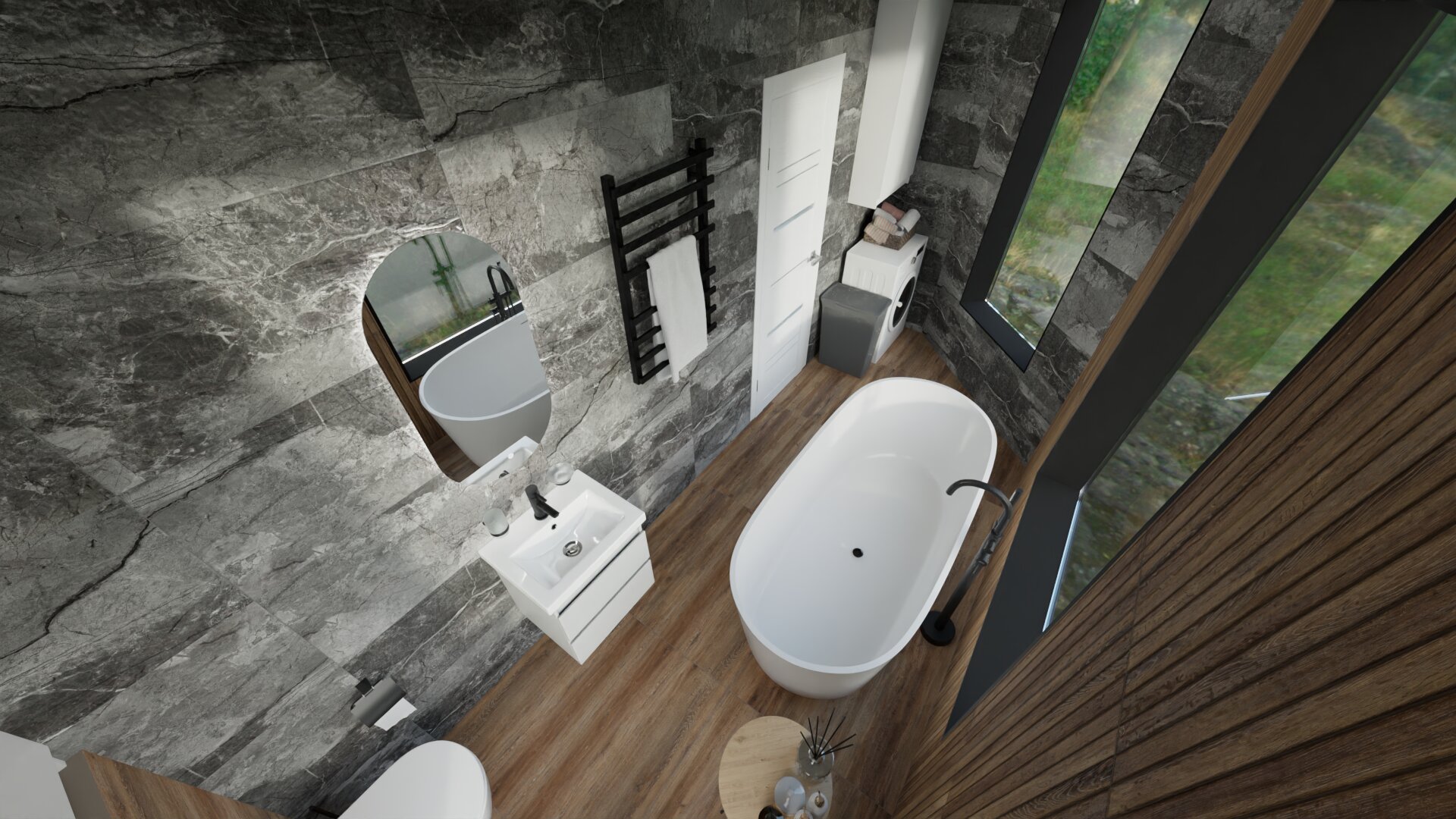 Дизайн для ванной комнаты с окнами 2