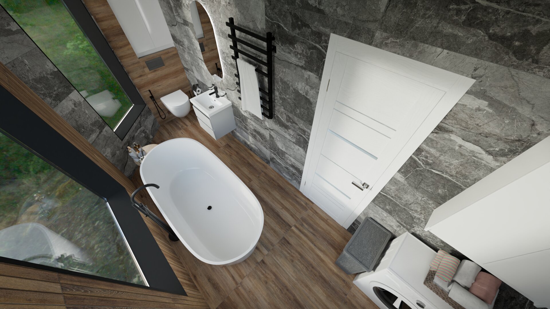 Дизайн для ванной комнаты с окнами 3