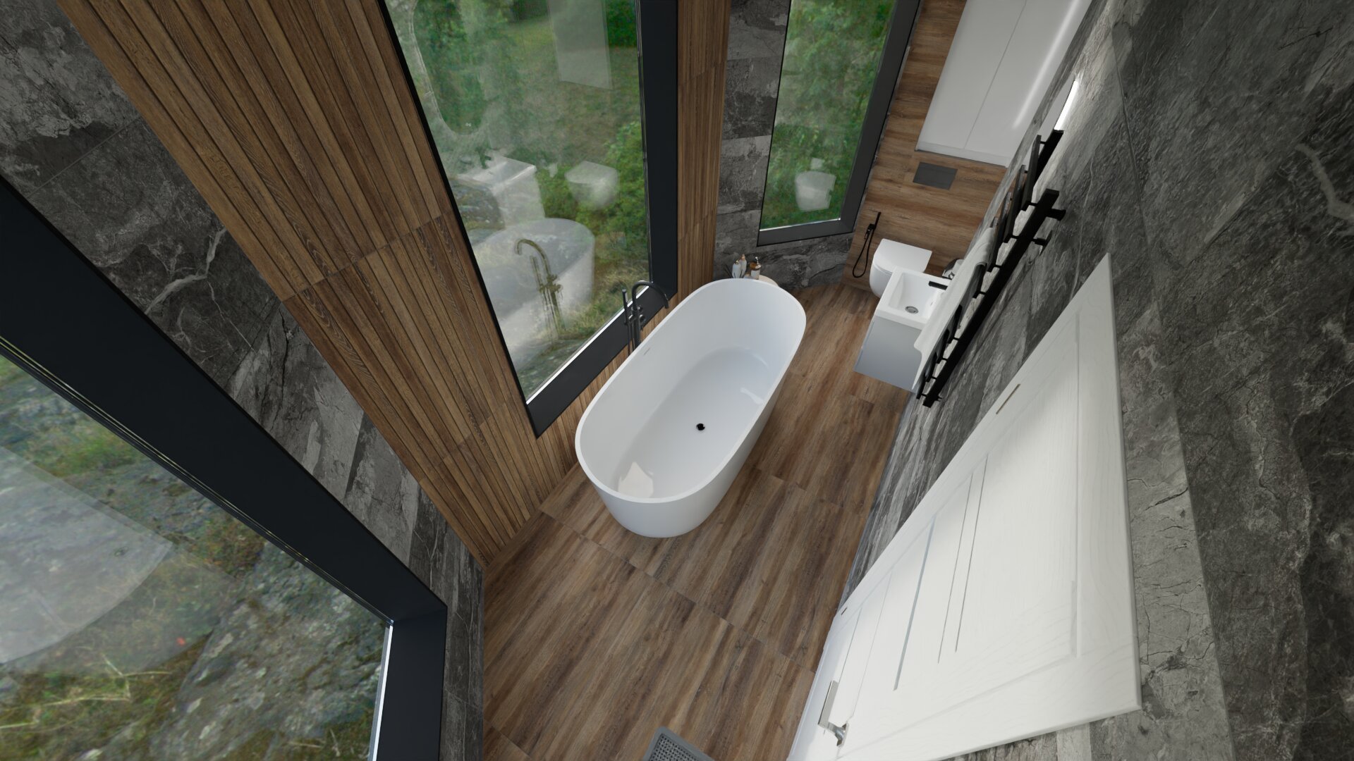 Дизайн для ванной комнаты с окнами 4