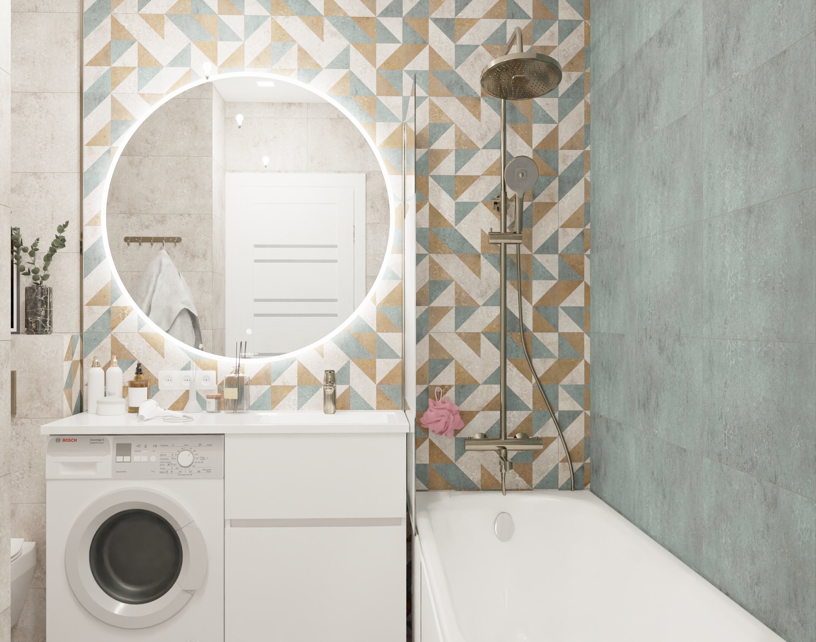 Ванная с мозаичной плиткой Ванная с мозаичной плиткой