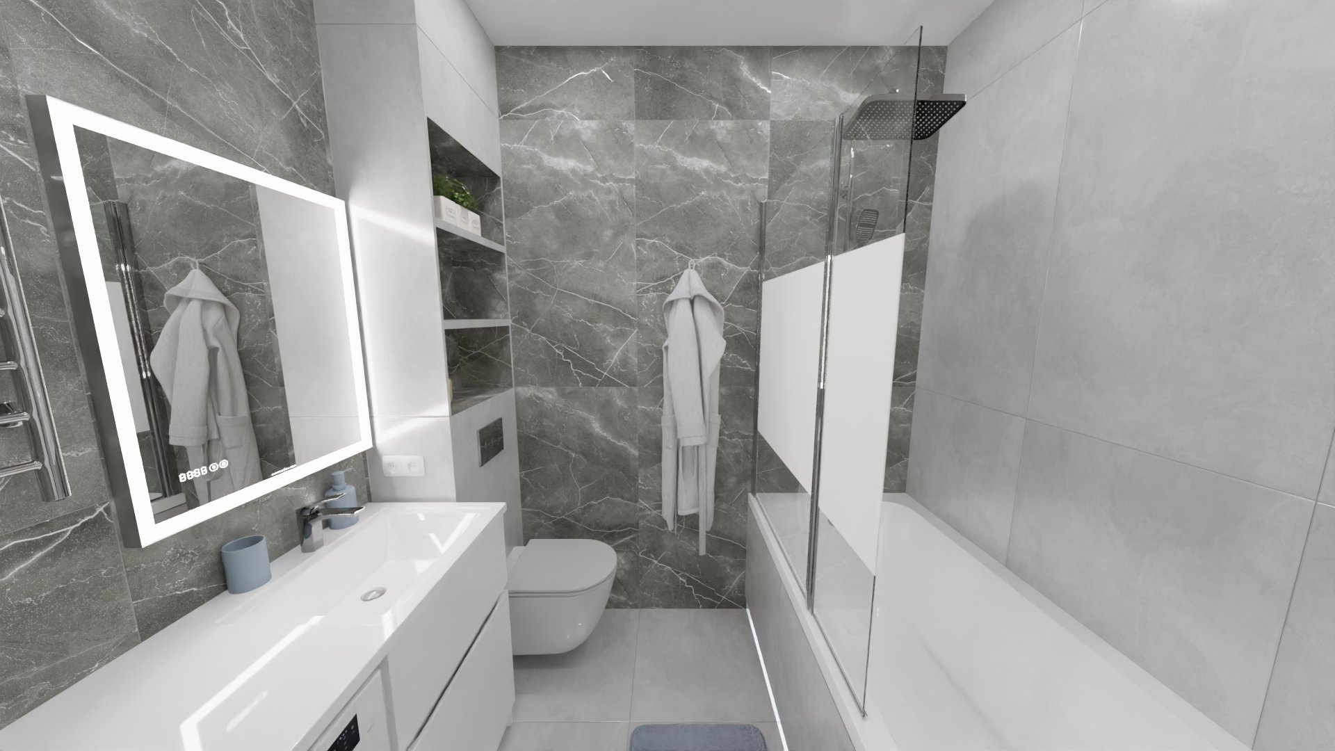 Современная ванная комната в серых тонах