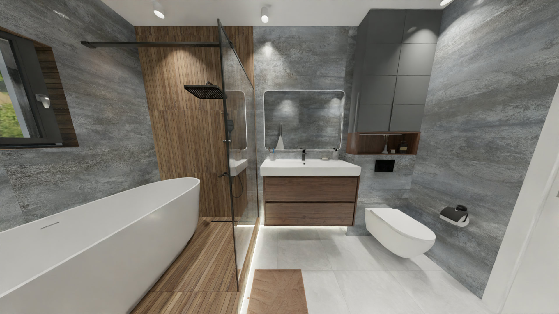 Просторная ванная комната с природными мотивами 1