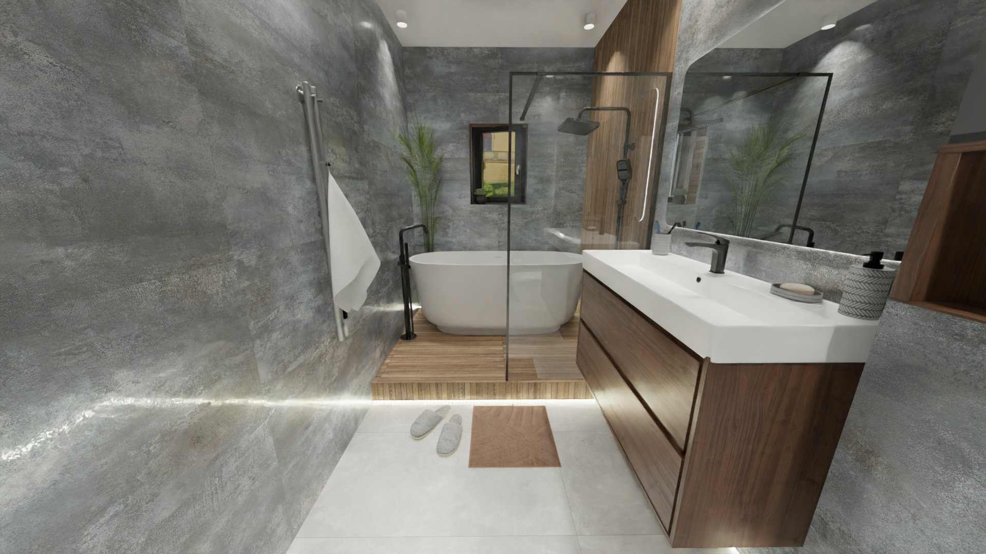 Просторная ванная комната с природными мотивами 3