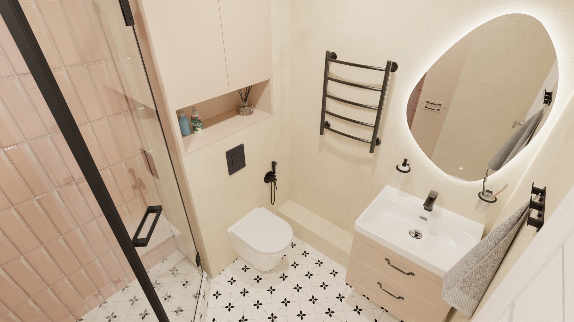 Ванная комната в бежево-розовых тонах