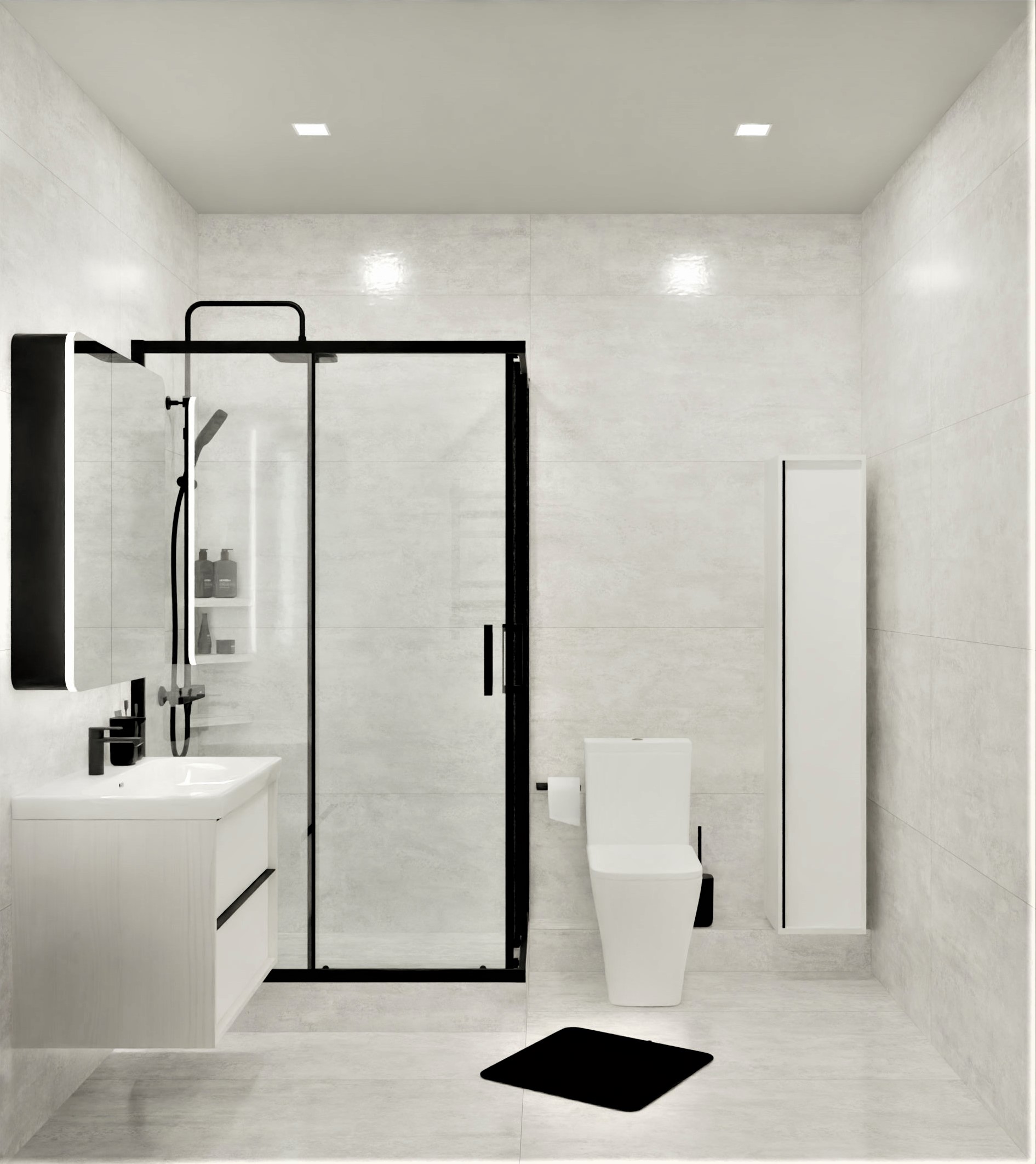 Небольшая ванная комната классического стиля в белых тонах 1