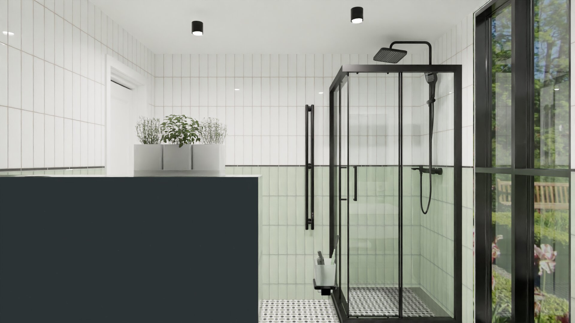 Ванная комната в свежих бело-зелёных оттенках 1