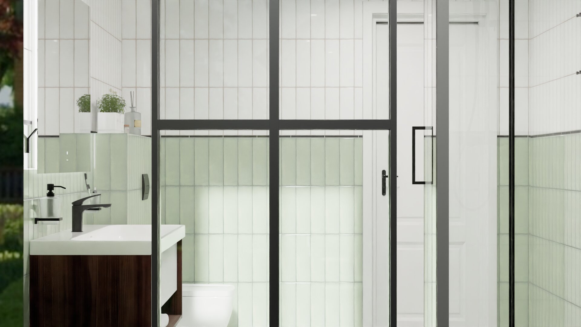 Ванная комната в свежих бело-зелёных оттенках 3