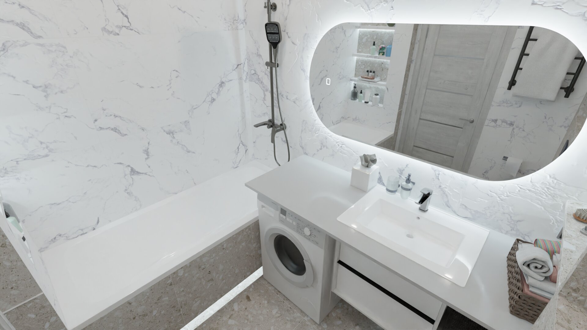 Стильная ванная в серо-белых тонах 4