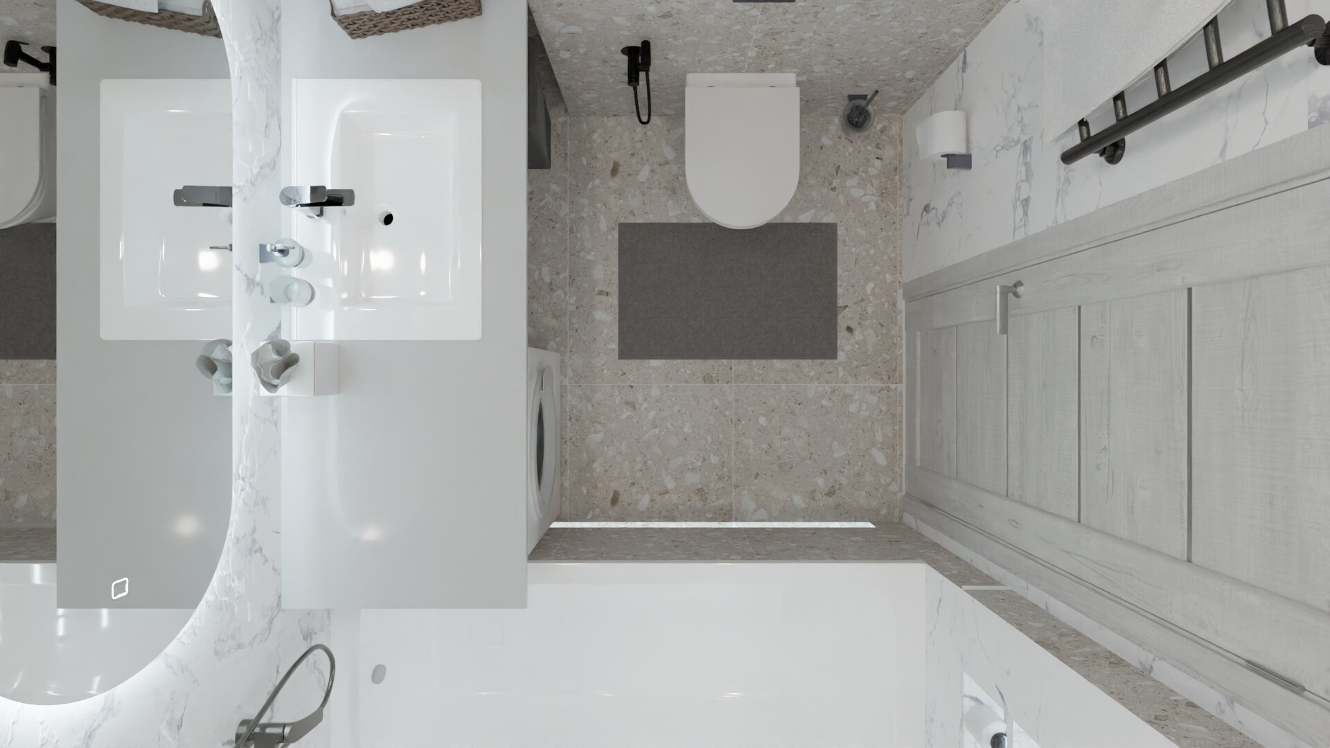 Стильная ванная в серо-белых тонах 5