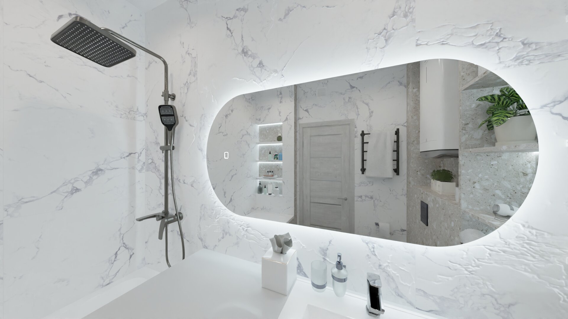 Стильная ванная в серо-белых тонах 1