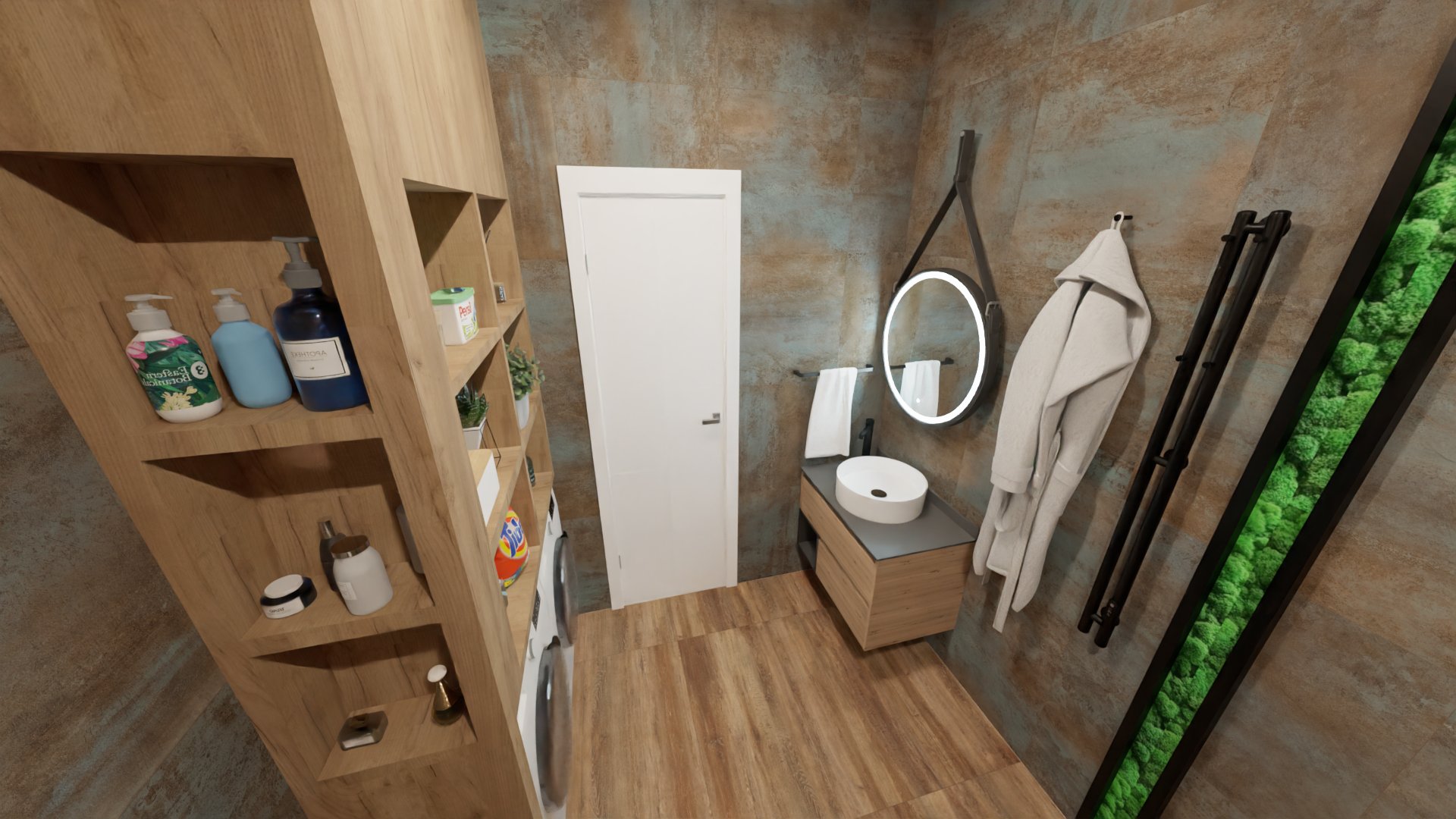 Ванная лофт со вставками цвета мха 5