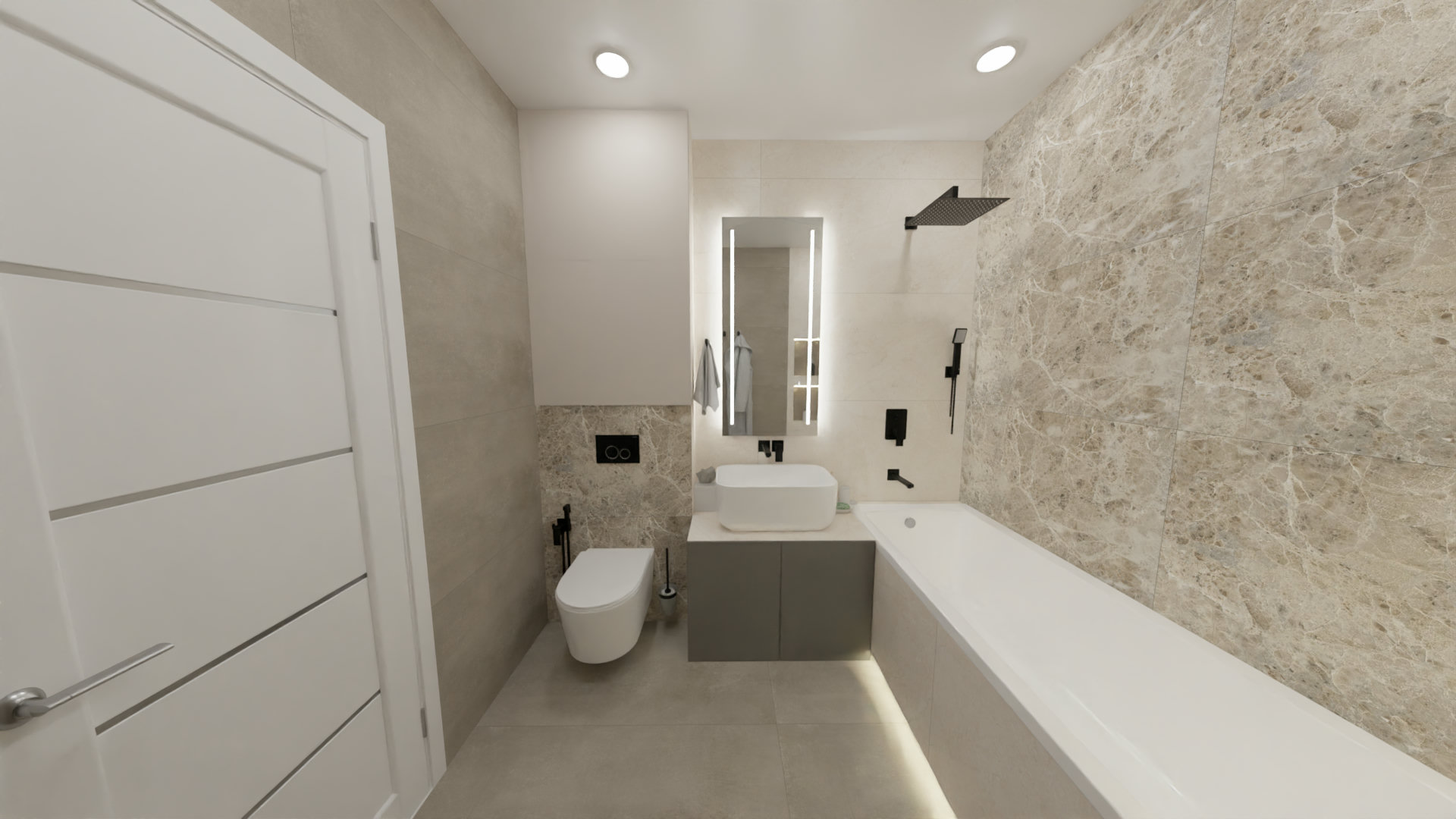 Ванная комната в спокойных бежевых тонах