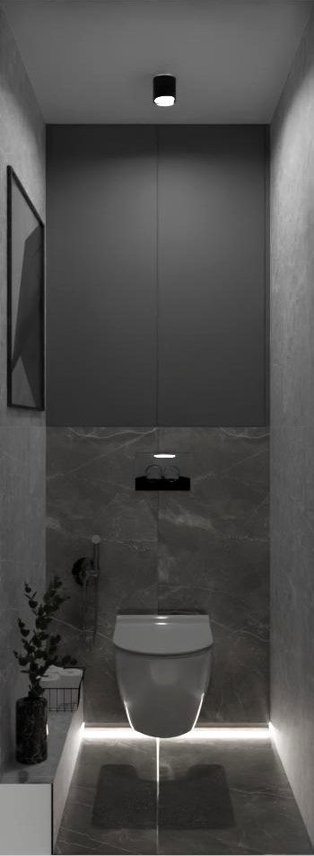 Маленький санузел с инсталляцией в темном мраморе 1 Маленький санузел с инсталляцией в темном мраморе 1