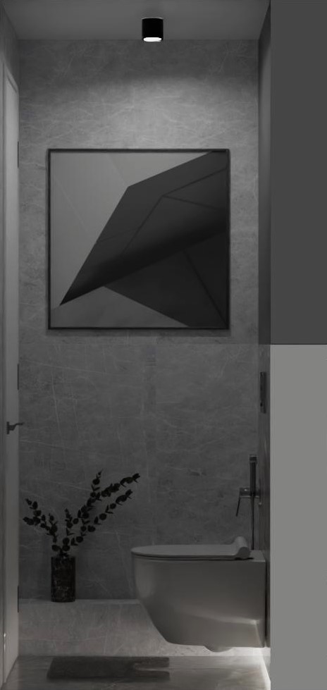 Маленький санузел с инсталляцией в темном мраморе 3 Маленький санузел с инсталляцией в темном мраморе 3