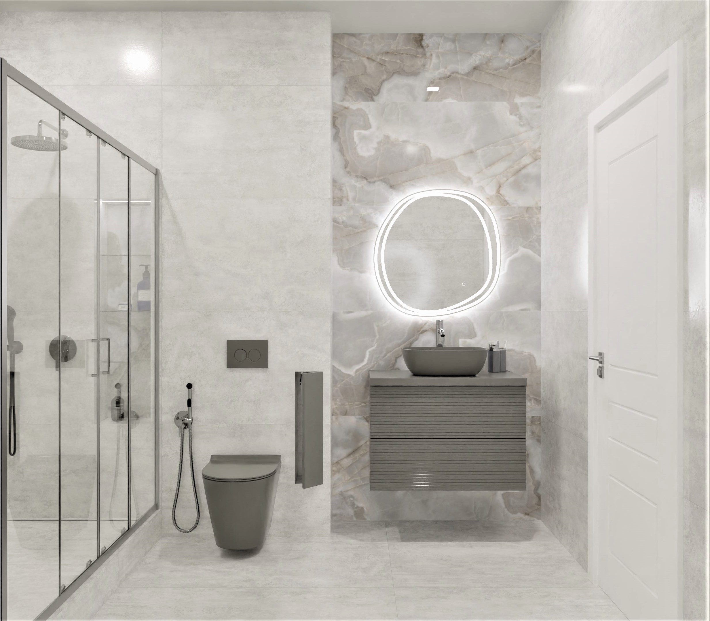 Стильная ванная в серой палитре 1