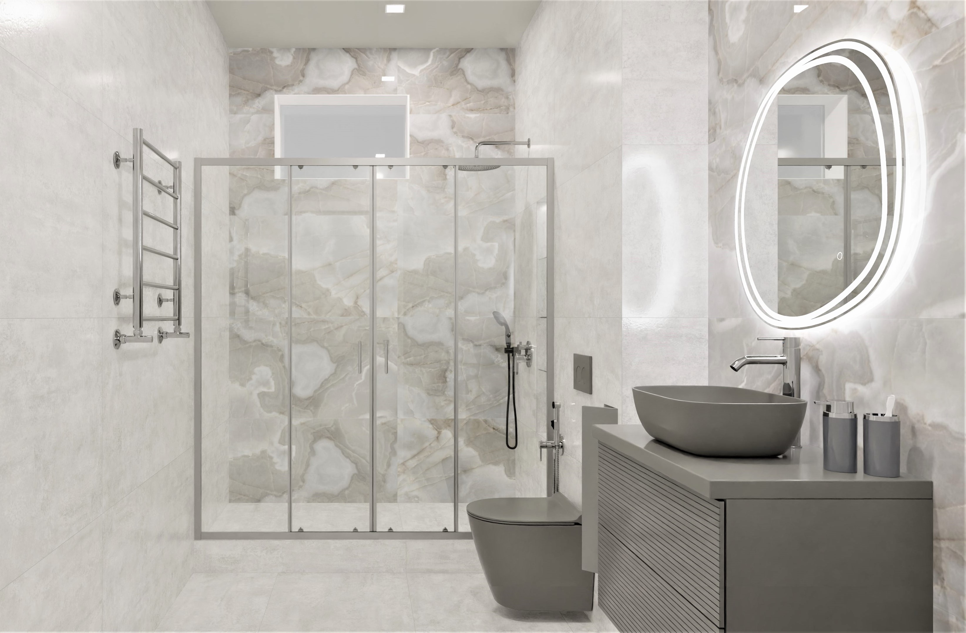 Стильная ванная в серой палитре