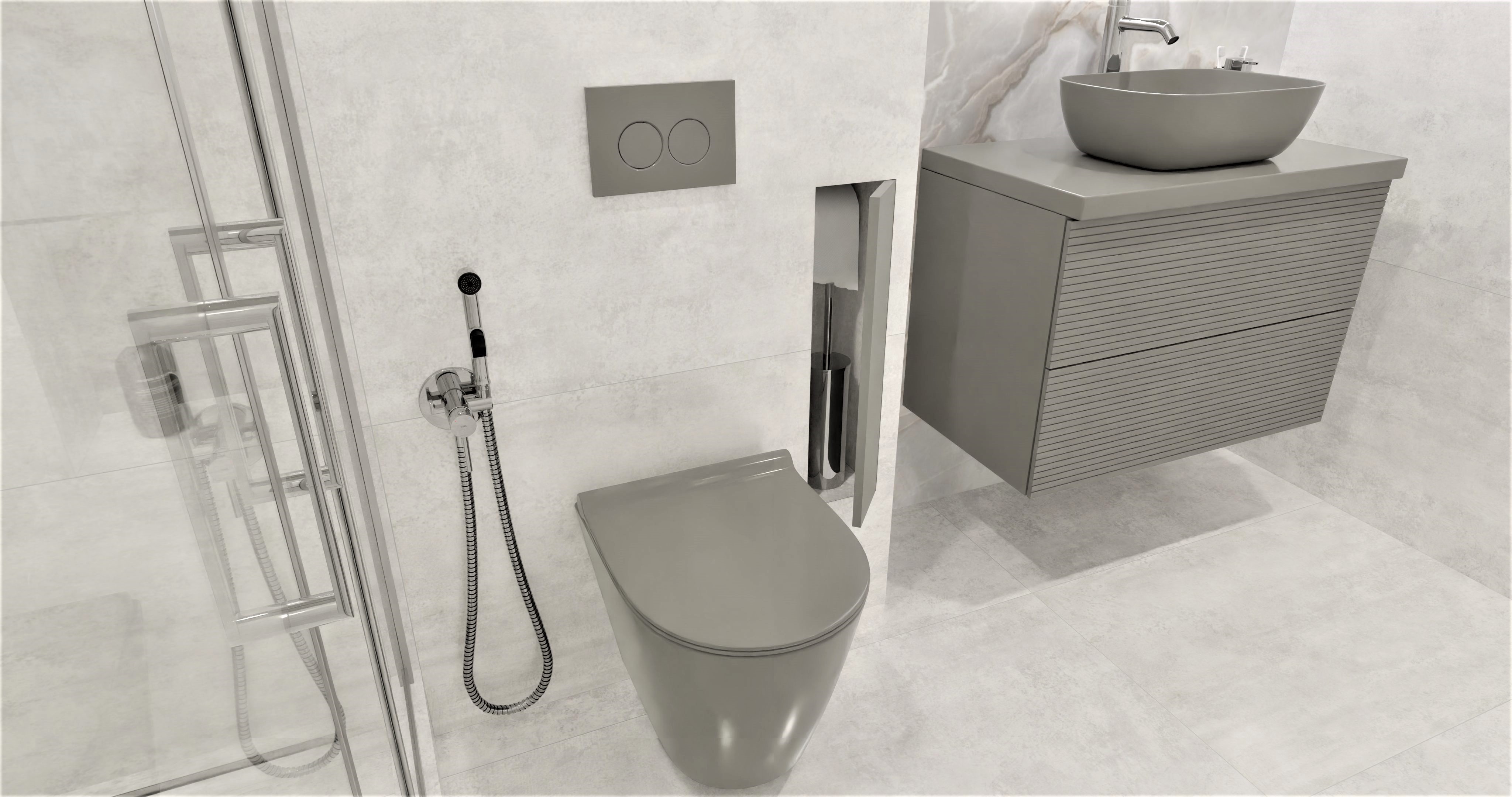 Стильная ванная в серой палитре 4