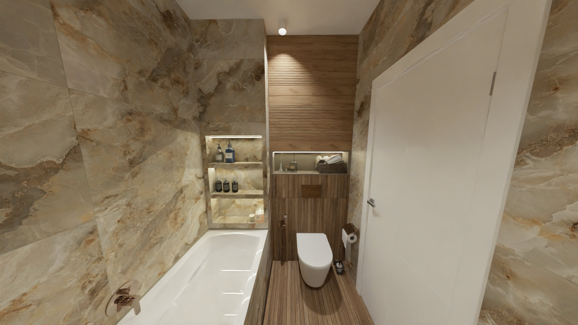 Компактная ванная комната в теплых оттенках 2