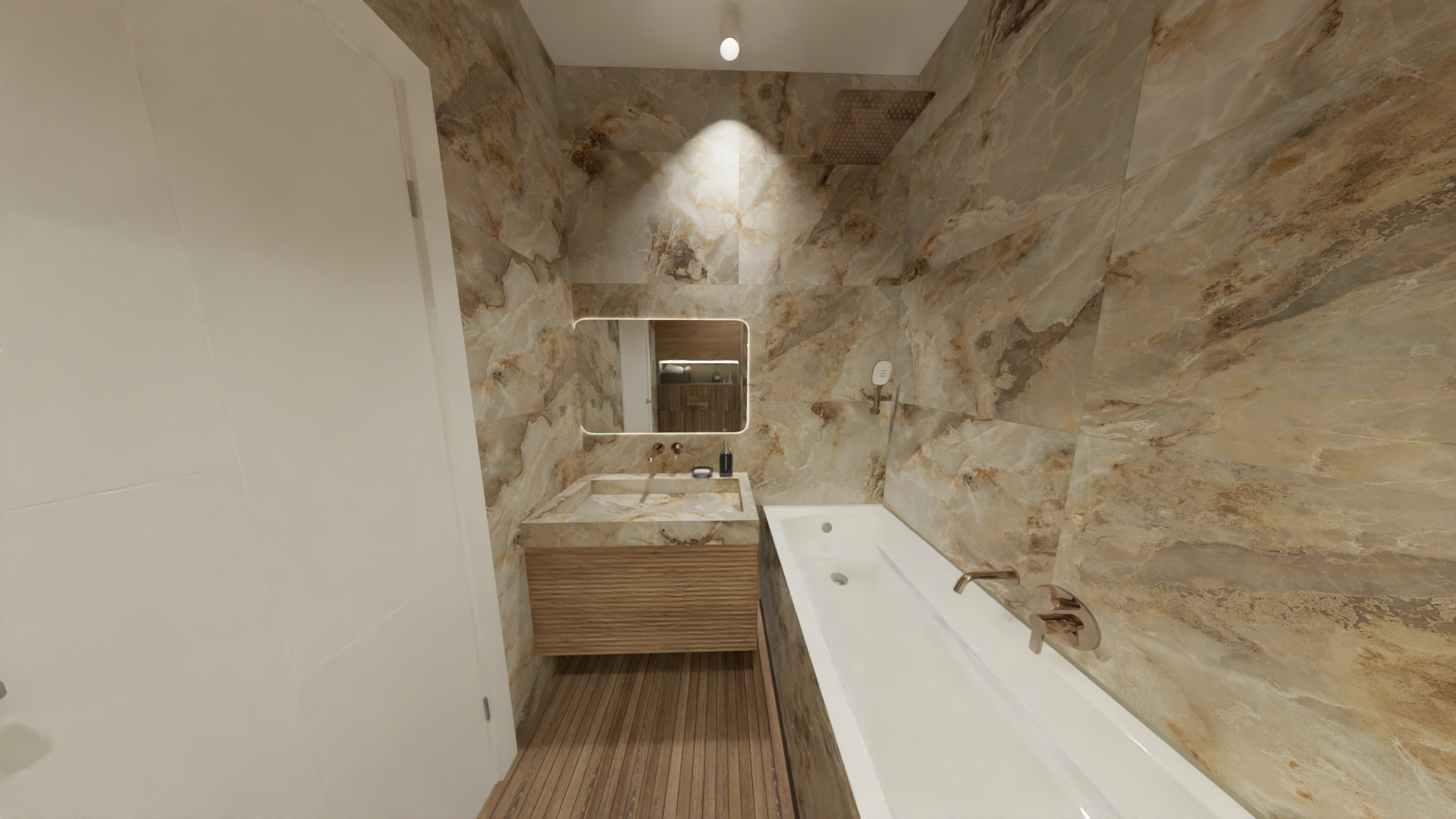 Компактная ванная комната в теплых оттенках 3