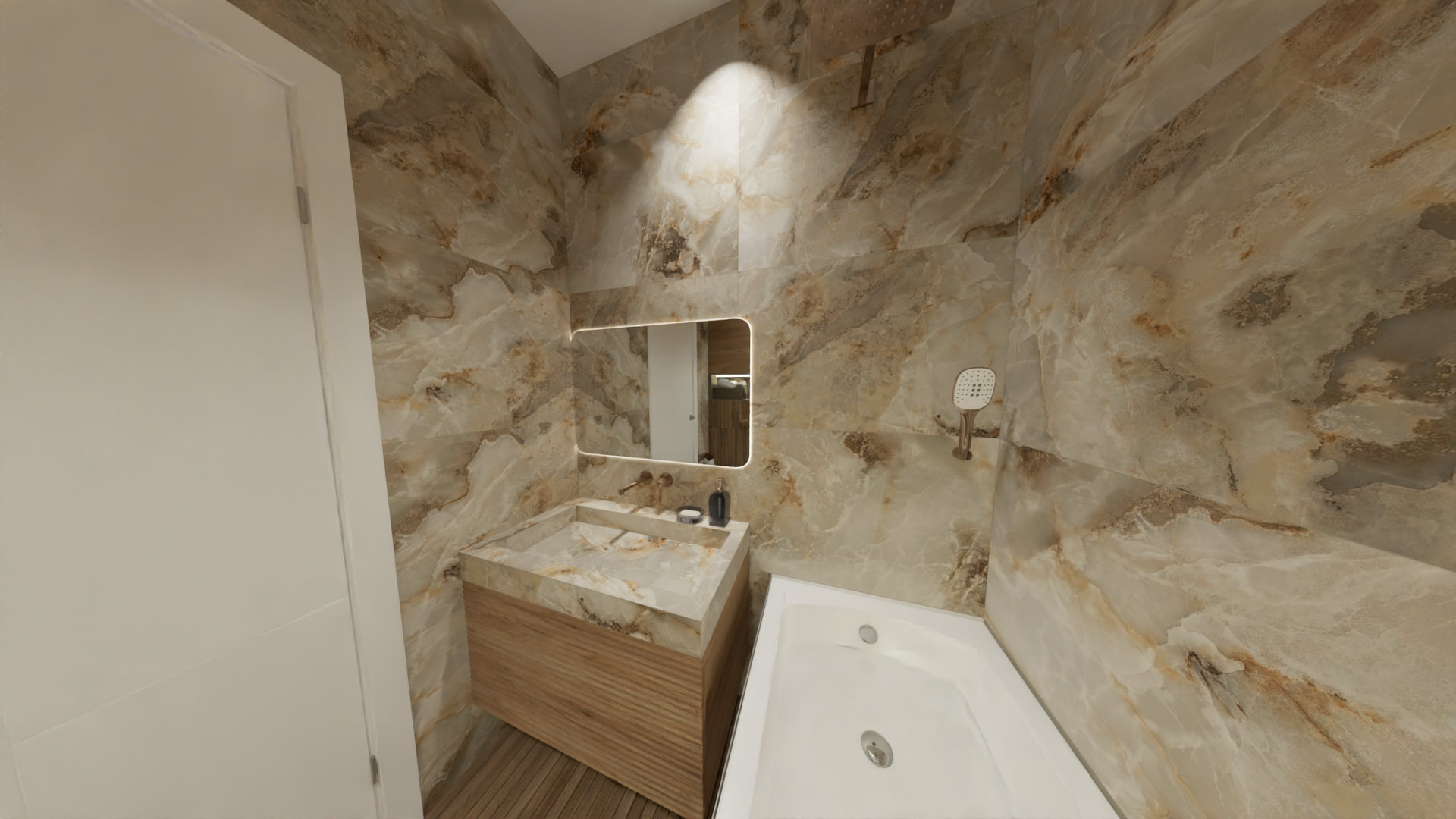 Компактная ванная комната в теплых оттенках 4